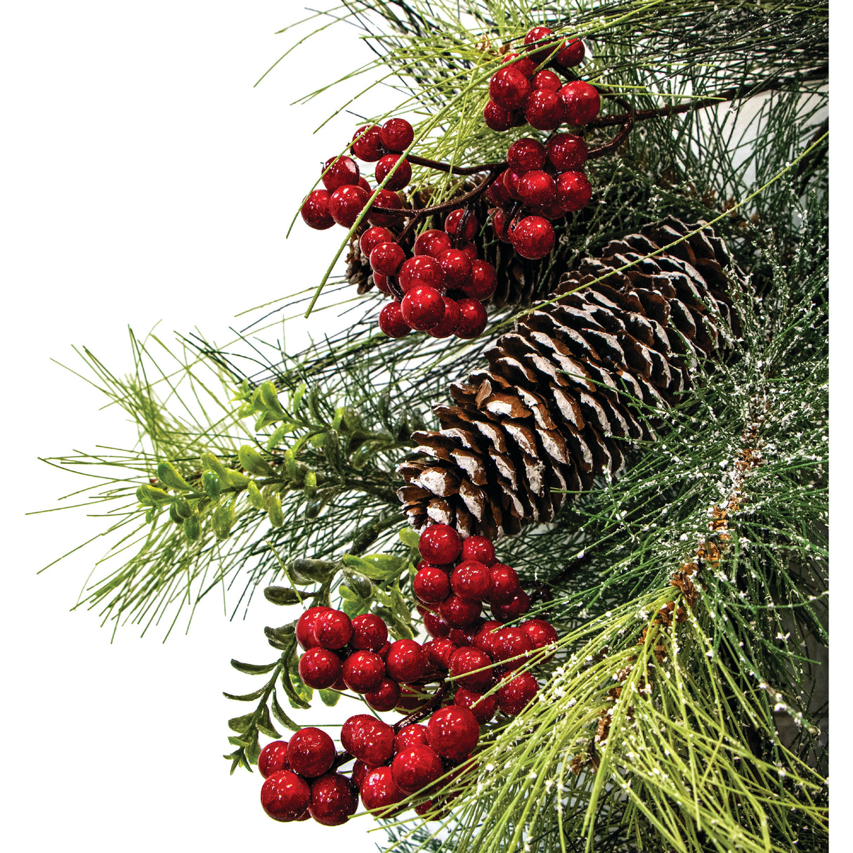 26-Inch Frosted Wreath with Pinecones, Red Berries, and Merry Christmas Sign