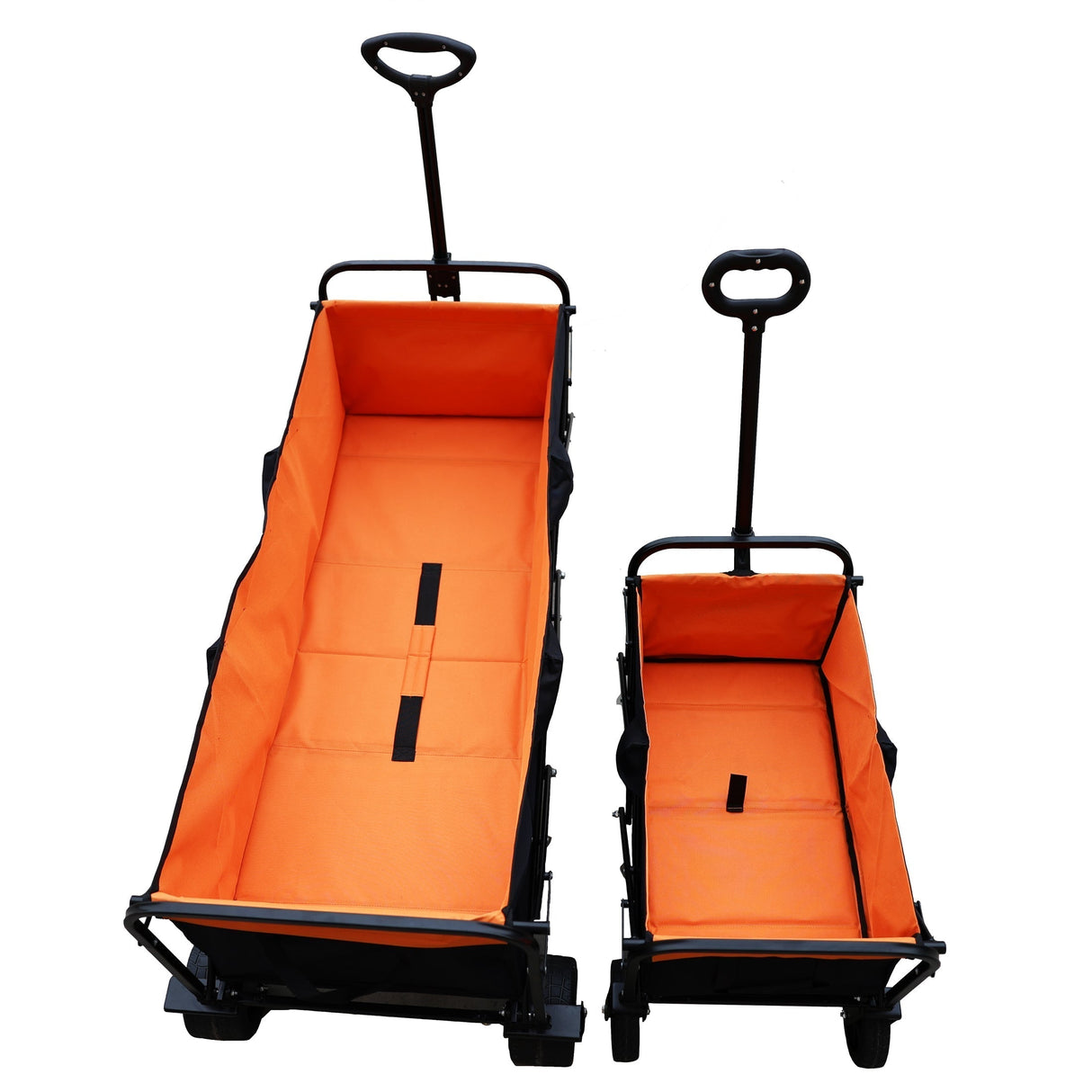 Big Large Capacity Folding Wagon Cart with Extender (Black + Orange)