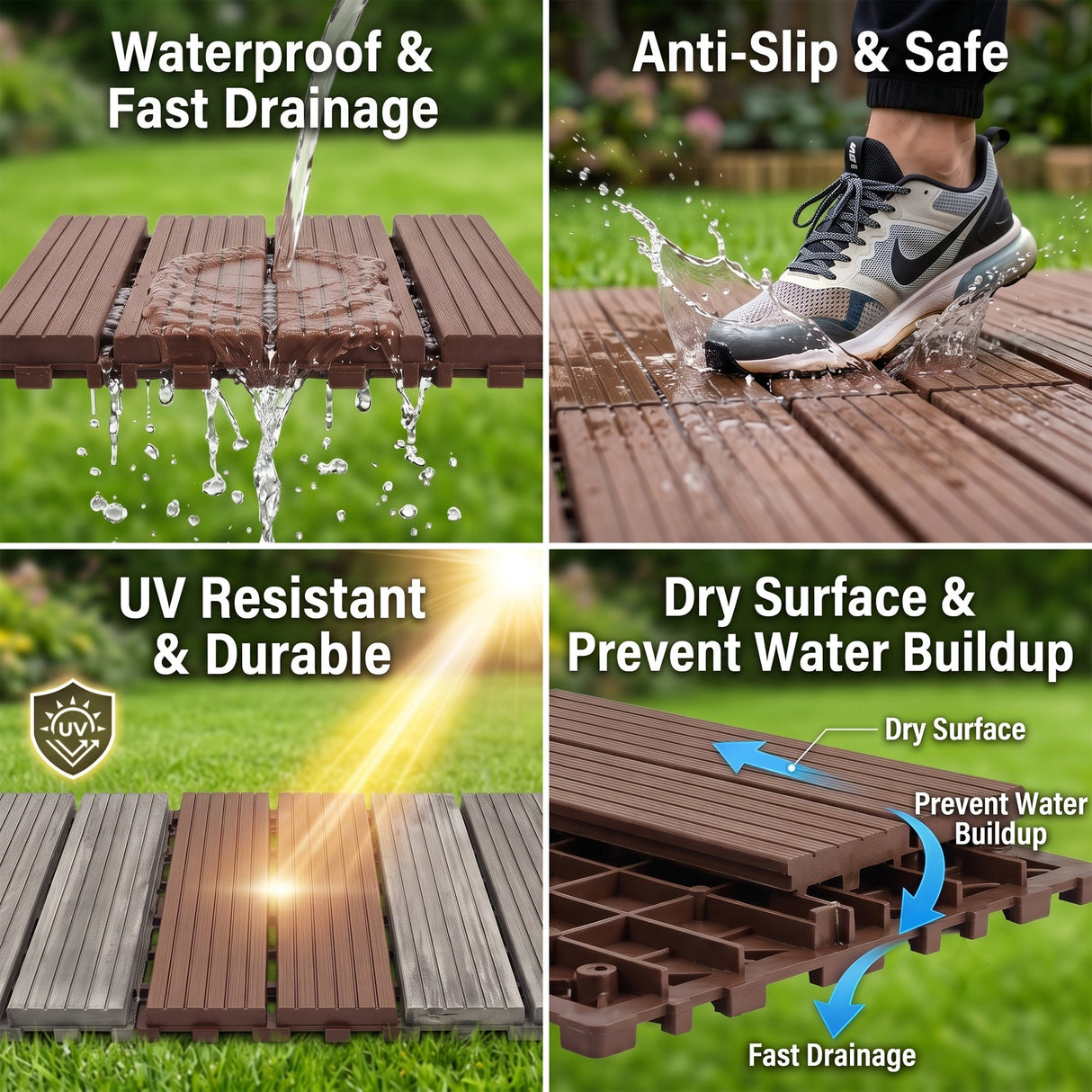 Plastic Interlocking Deck Tiles, 44 Pack 12"x12"