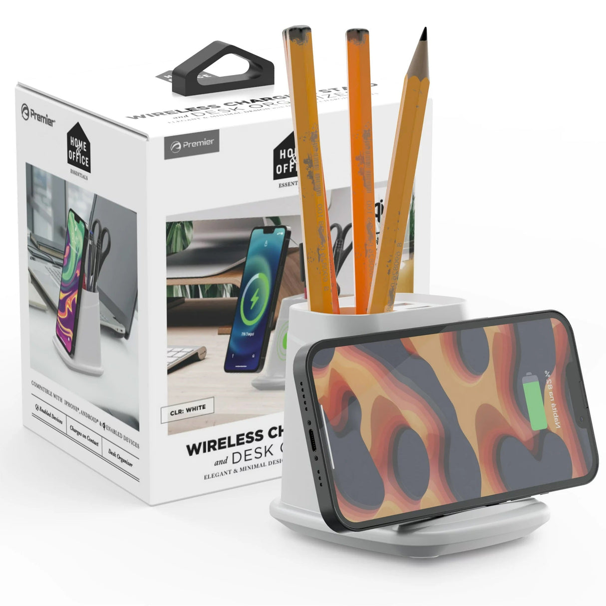 Wireless Charging Stand with Dual USB Charger & Desk Organizer