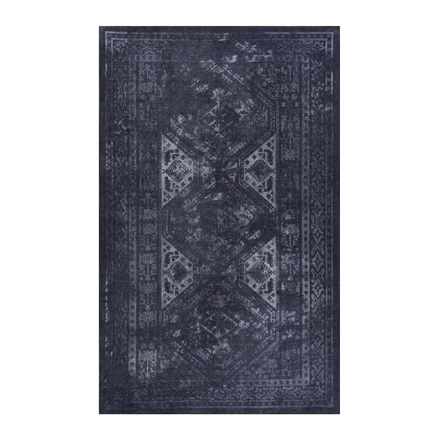 Naar area rugs 8x10 for living room, washable rug, low-pile, non-slip, non-shedding, foldable, kid & pet friendly - area rugs for living room, bedroom, kitchen, dining room, (black+ gray, 8' x 10')