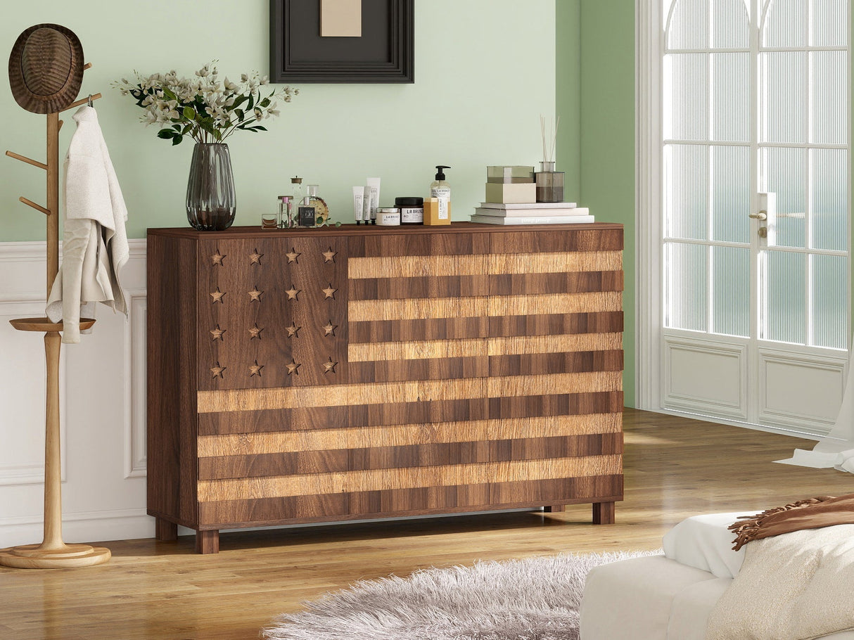 55-Inch Walnut Buffet Sideboard Cabinet with Storage
