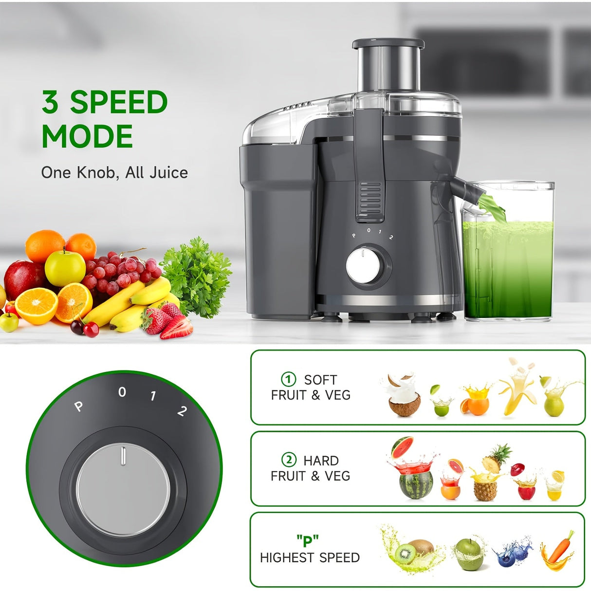 500W Juicer Machine for Fruits & Veggies – Wide Mouth, Stainless Steel, Easy Clean