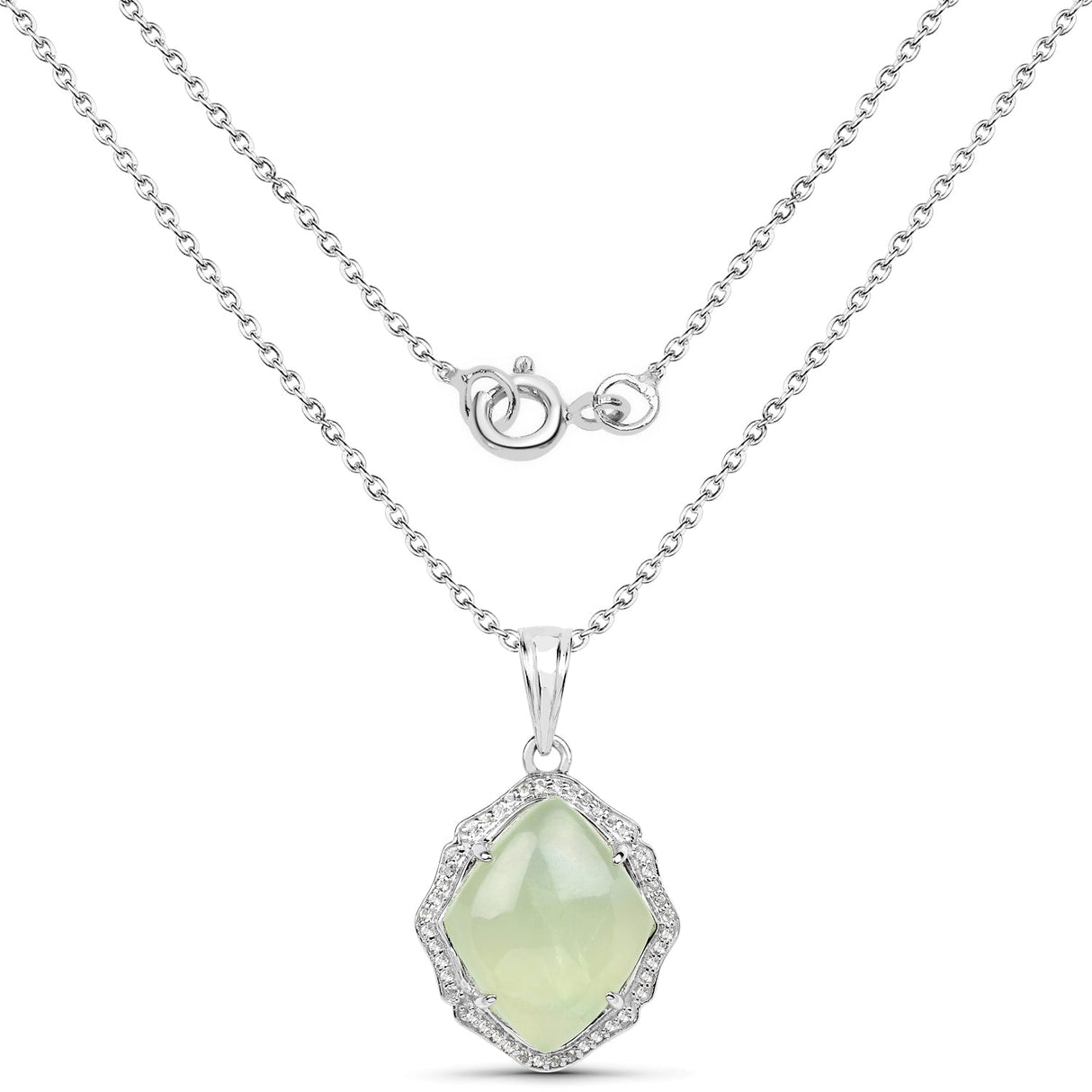7.49 Carat Genuine Prehnite And White Topaz .925 Sterling Silver Pendant