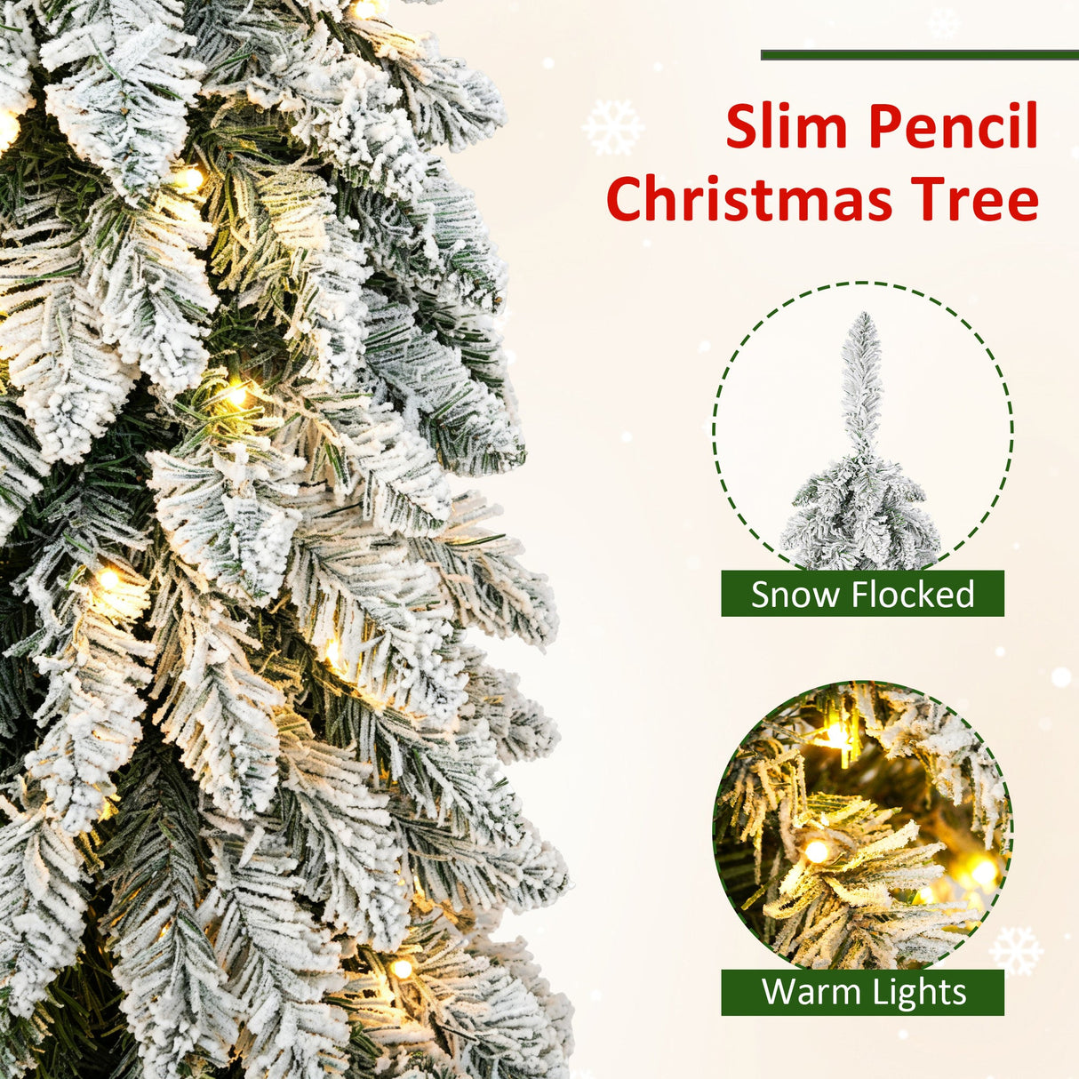 Snow Flocked Pre-Lit Pencil Christmas Tree