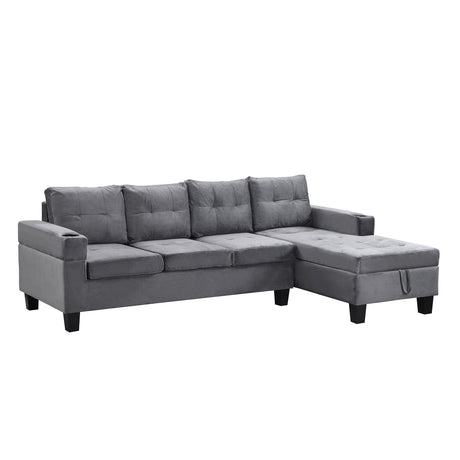 Modern-Sectional-Sofa-Set-with-L-Shape-Chaise-Lounge-and-Storage-in-Grey-Velvet-Fabric-Sofas-&-Sectionals