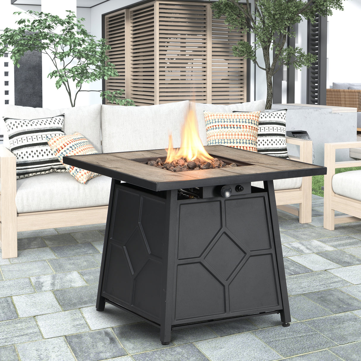 Fire-Pit-Table-28-Inch-Square-40,000-BTU-Propane-Gas-with-Waterproof-Cover-Fire-Pits