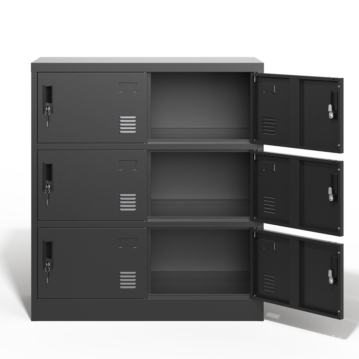 6 Door Employee Storage Locker, Lockers For Office, Gym, School, And Home With Card Slot - Black