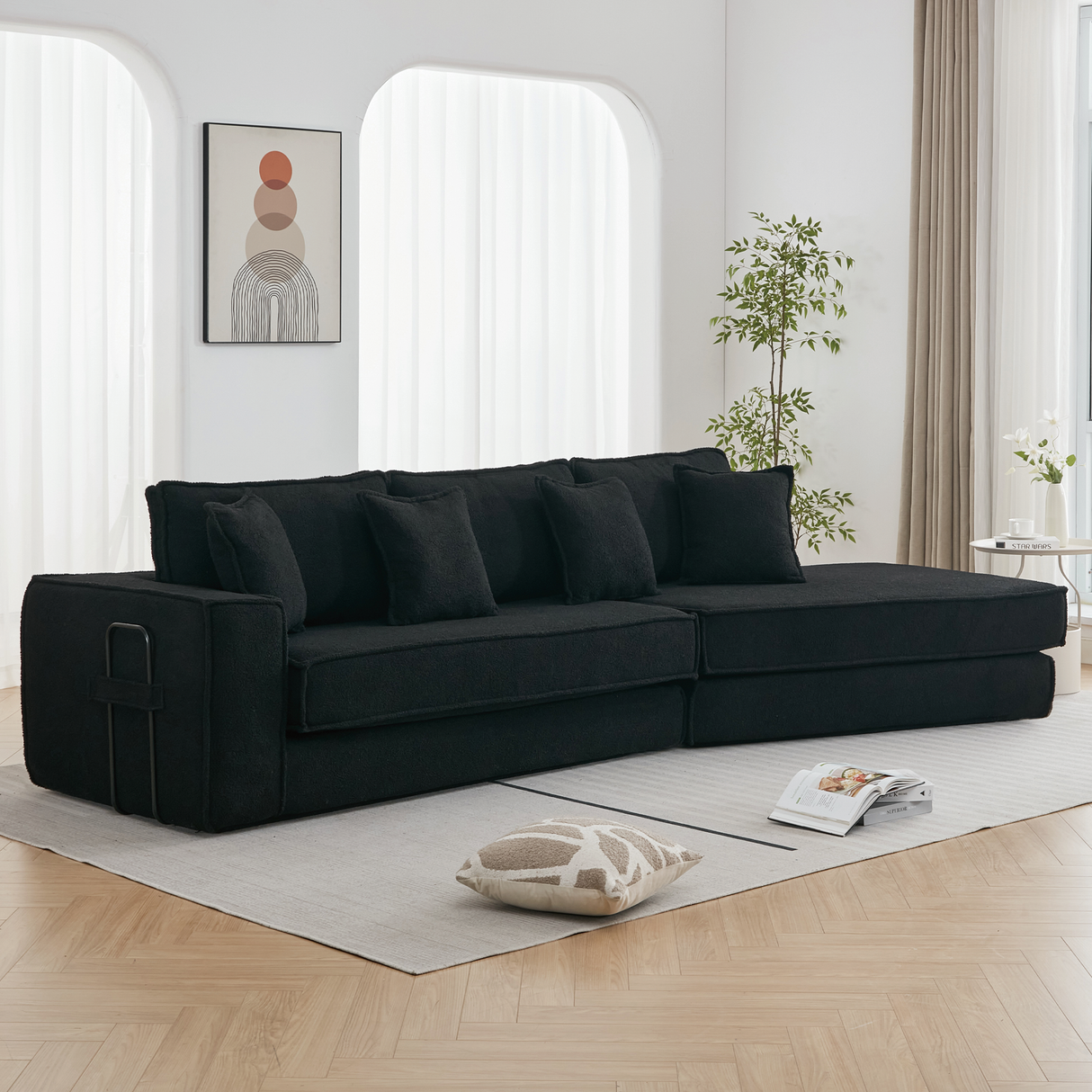 Folding Convertible Out Sleeper Sofa Bed 3-Seat Black