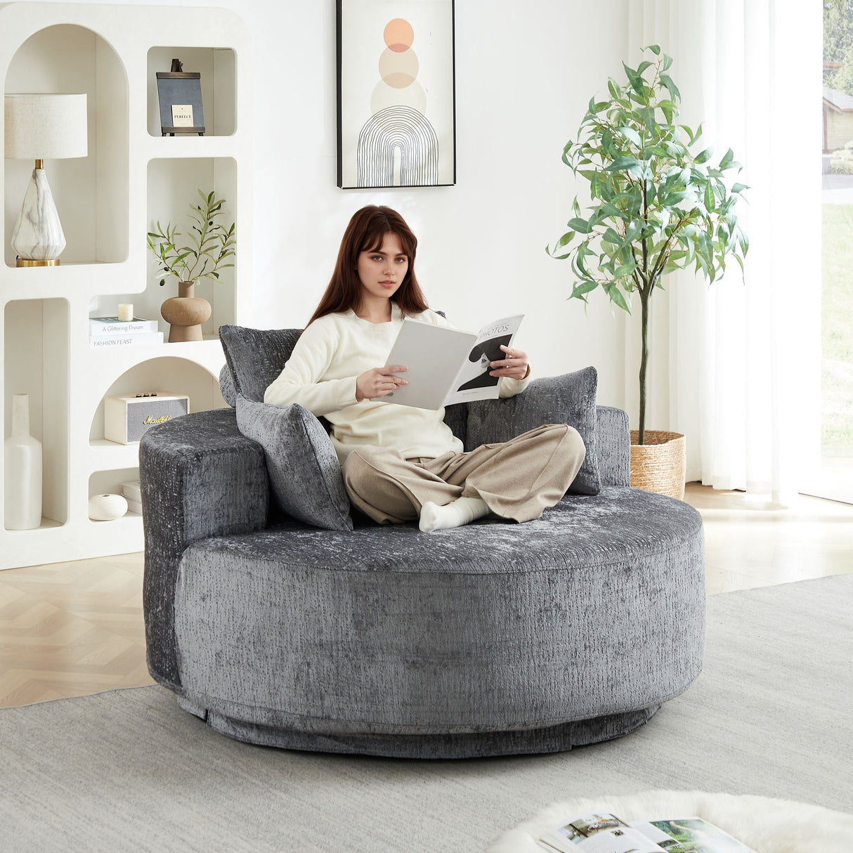 Swivel Chair With Rotating Base For Living Room