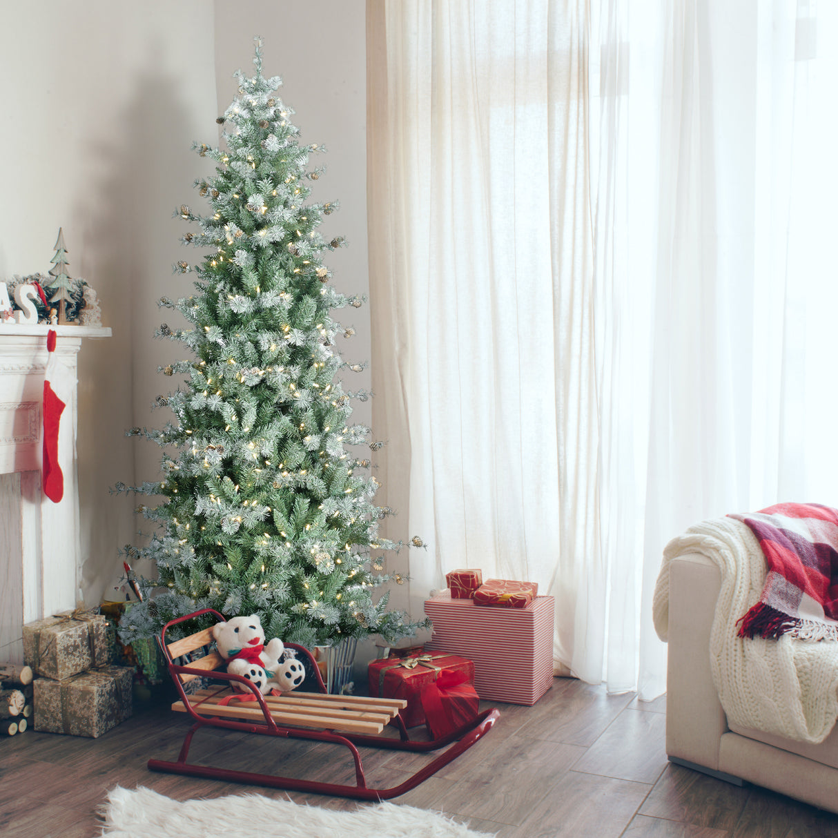 7.5-Ft. Buffalo Fir Slim Artificial Christmas Tree with Warm White LED Lights