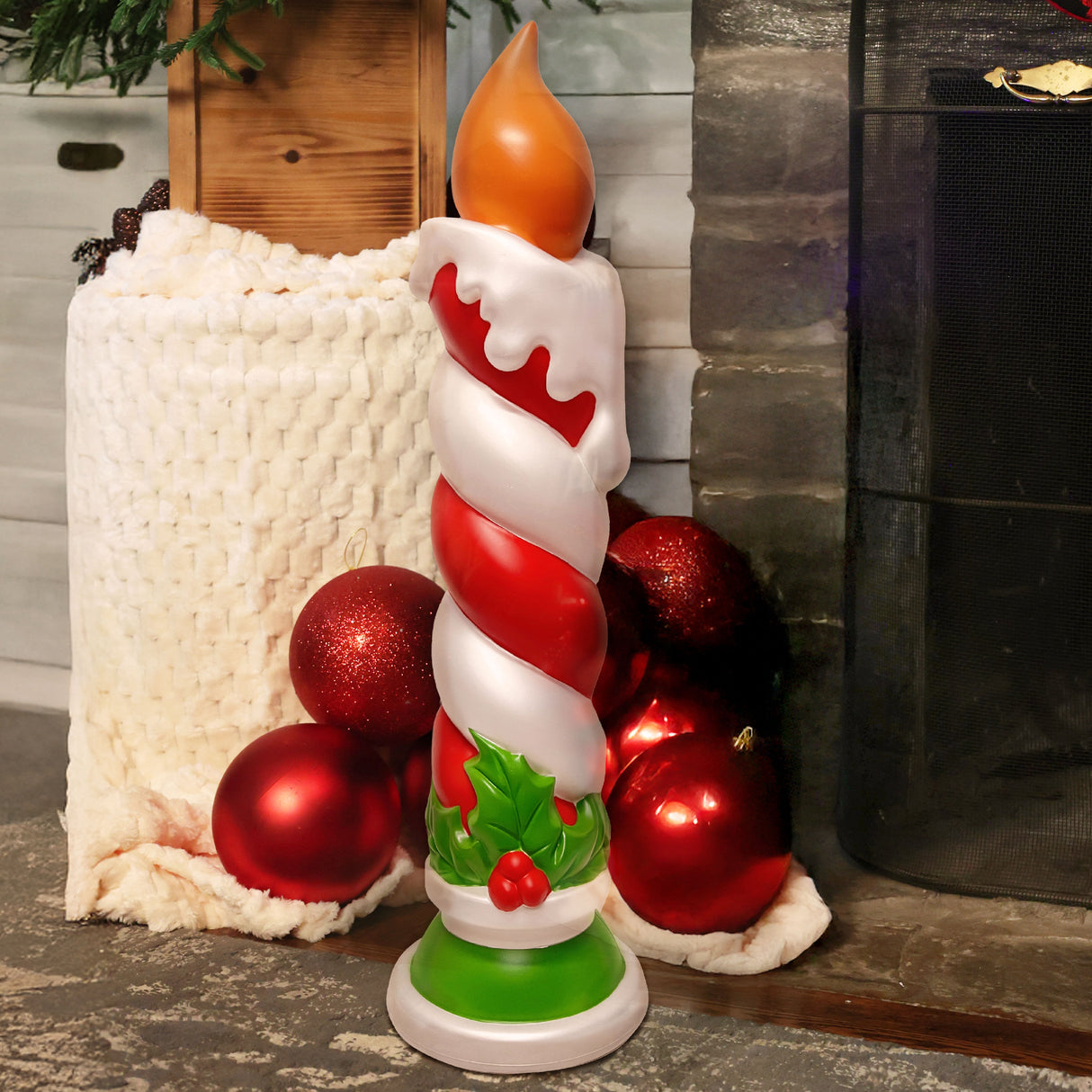 Fraser Hill Farm 40" Candle with Holly Christmas Blow Mold