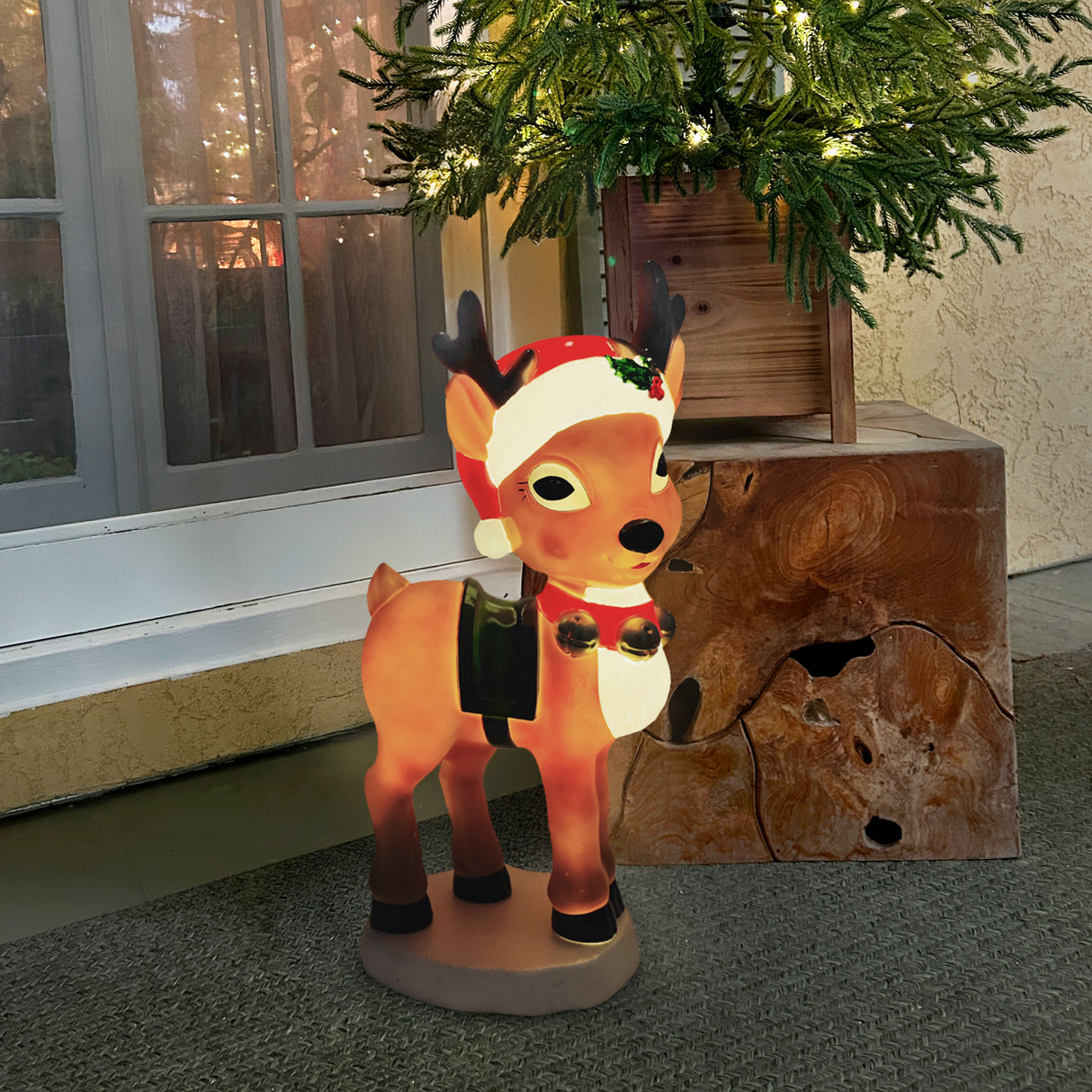 Fraser Hill Farm 28" Reindeer with Santa Hat Christmas Blow Mold