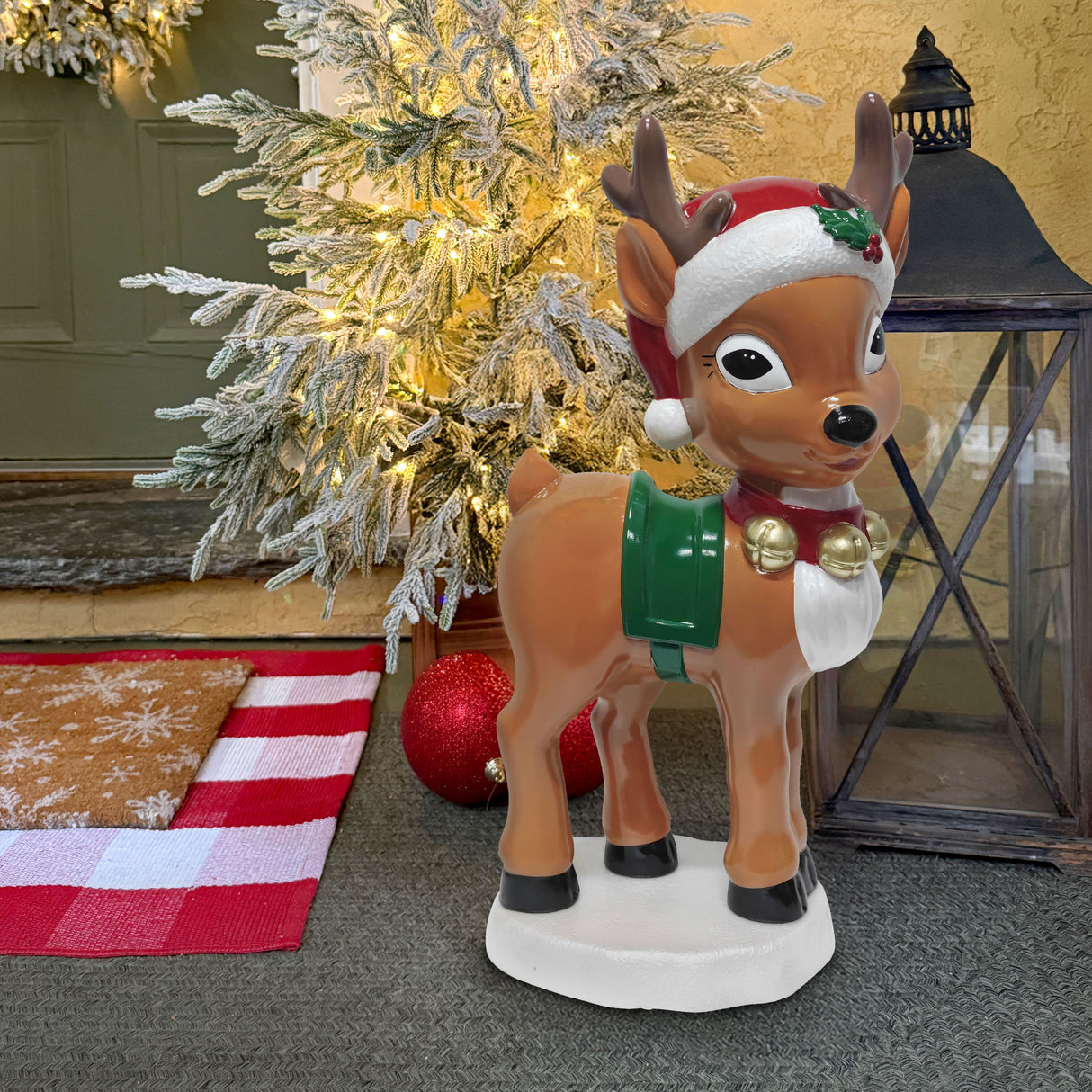 Fraser Hill Farm 28" Reindeer with Santa Hat Christmas Blow Mold