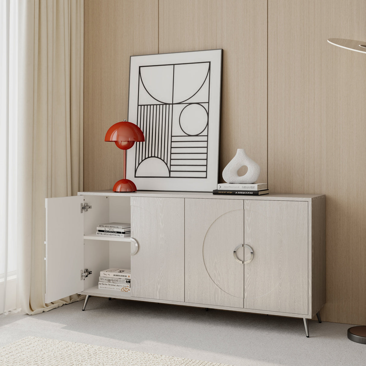 Modern Lacquered 4 Door Wooden Cabinet