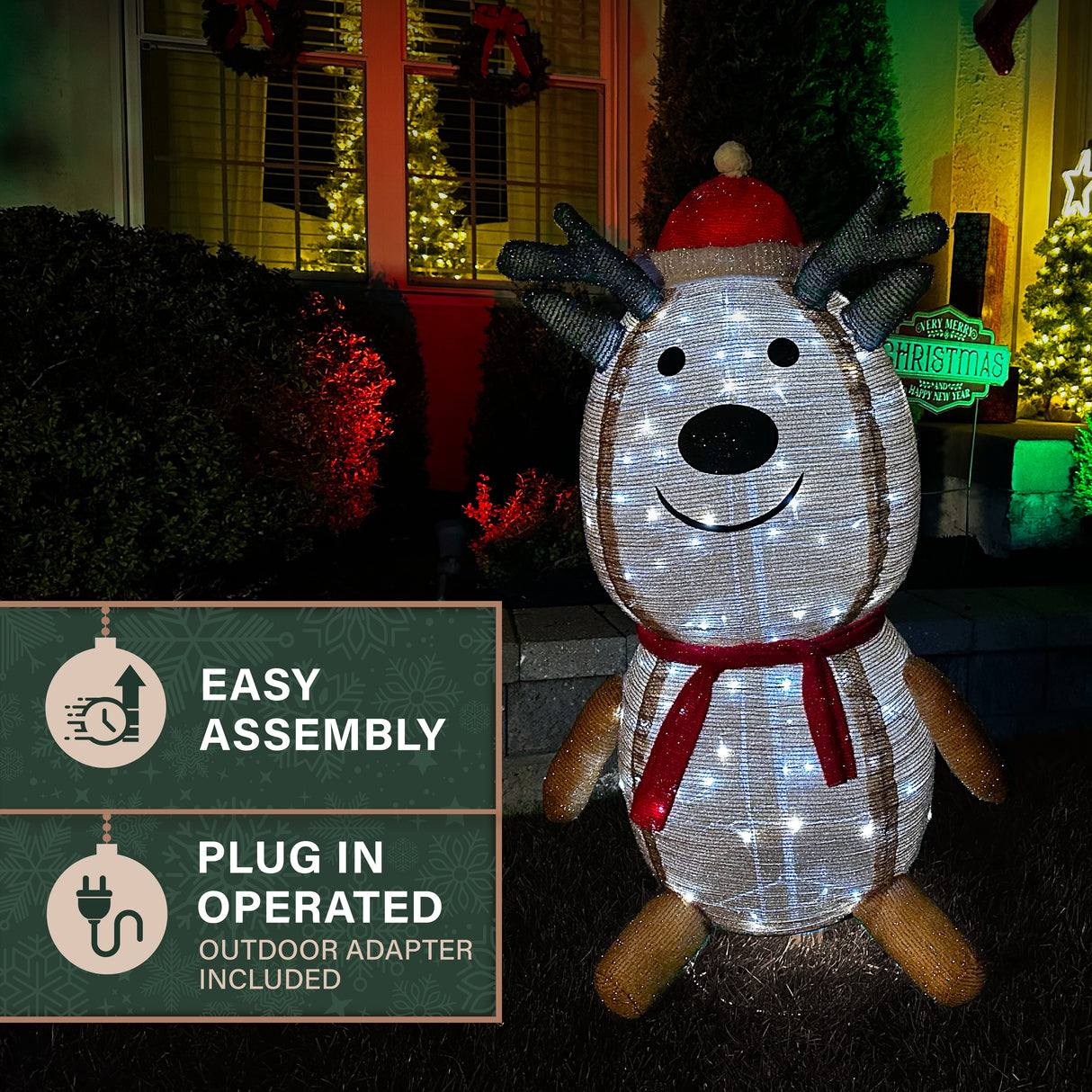 4-Ft. Prelit Collapsible Tinsel Reindeer Indoor or Outdoor Decoration