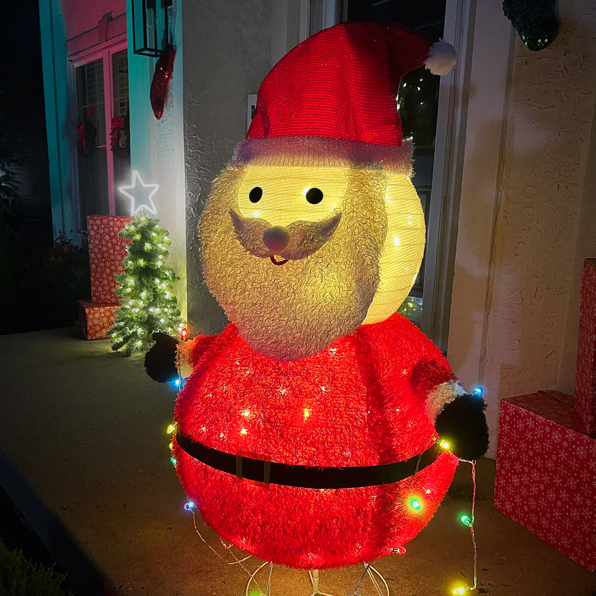 4-Ft. Prelit Collapsible Tinsel Santa Indoor or Outdoor Decoration