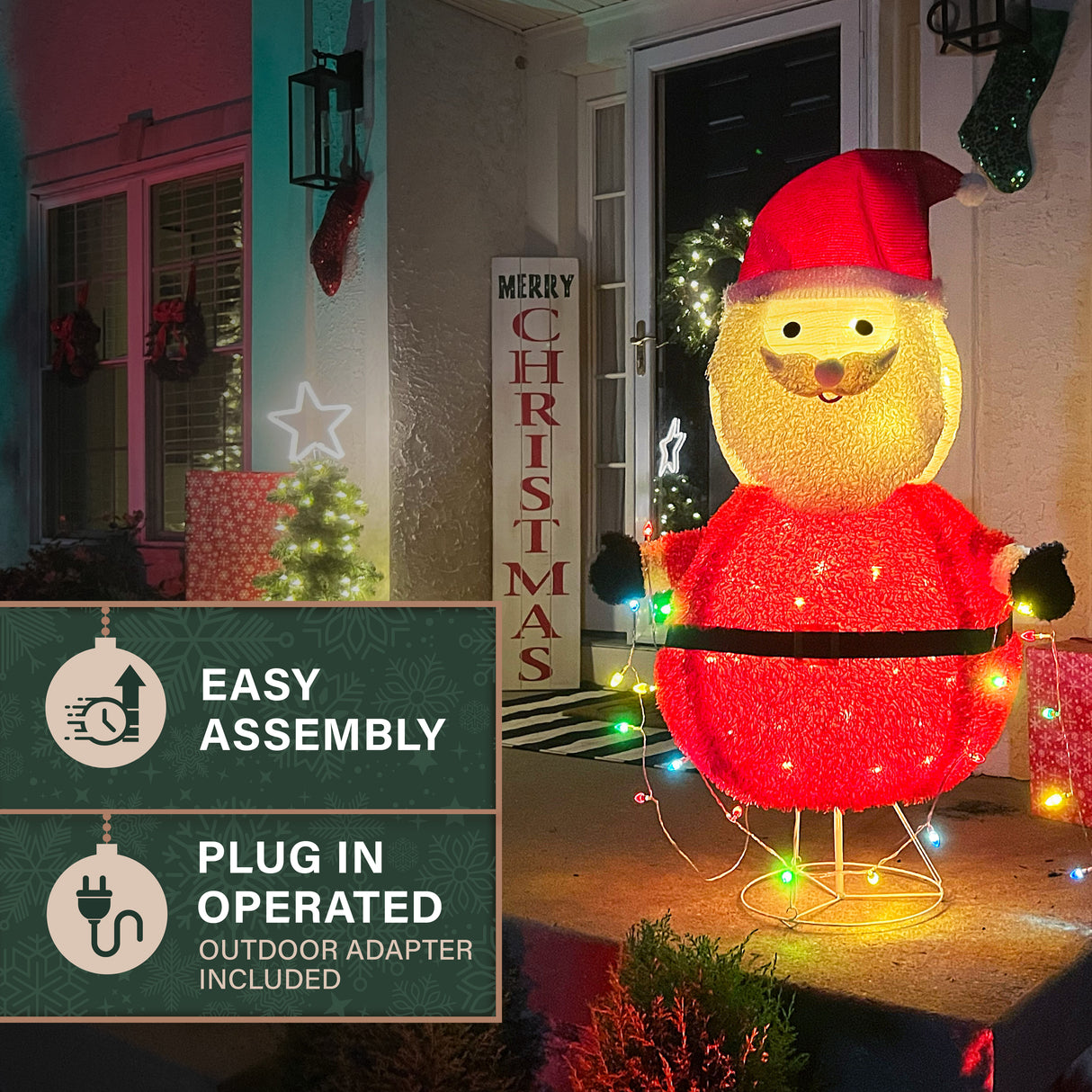 4-Ft. Prelit Collapsible Tinsel Santa Indoor or Outdoor Decoration