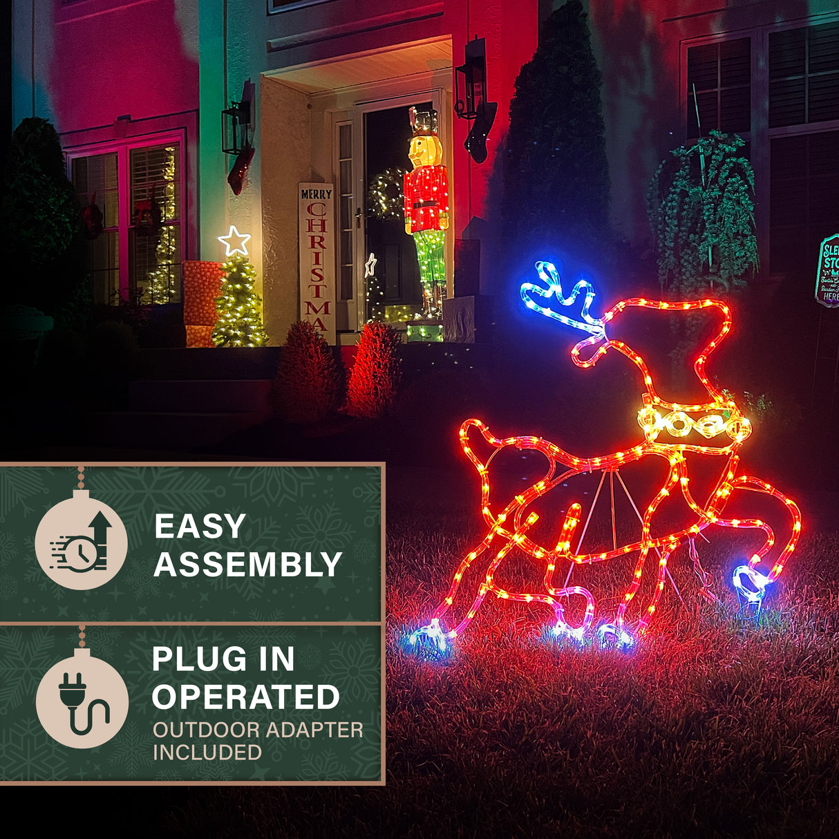 31.4-In. Prelit Christmas Reindeer with Leaping Leg Outdoor Decoration