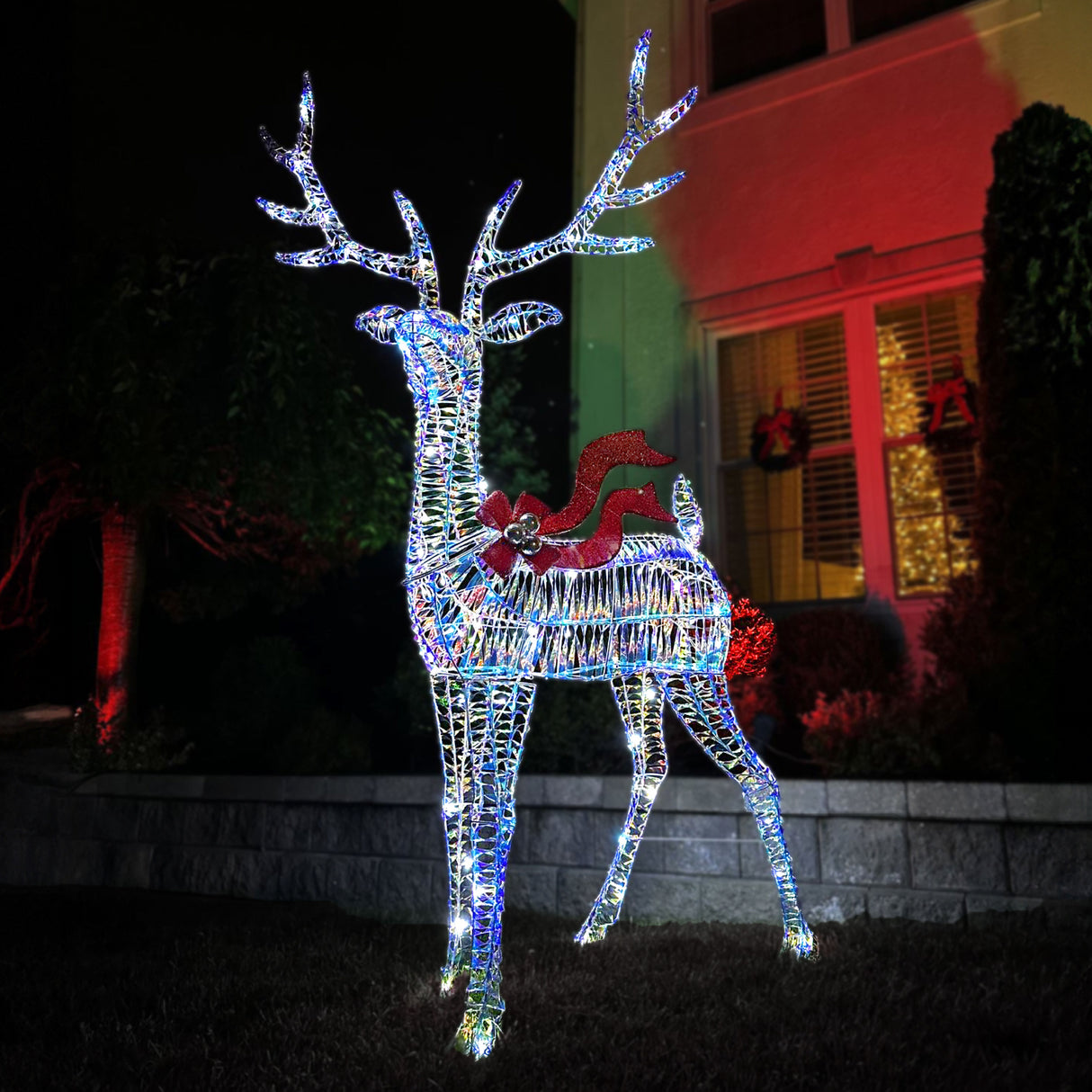 6-Ft. Prelit Iridescent Reindeer Decoration with LED Lights