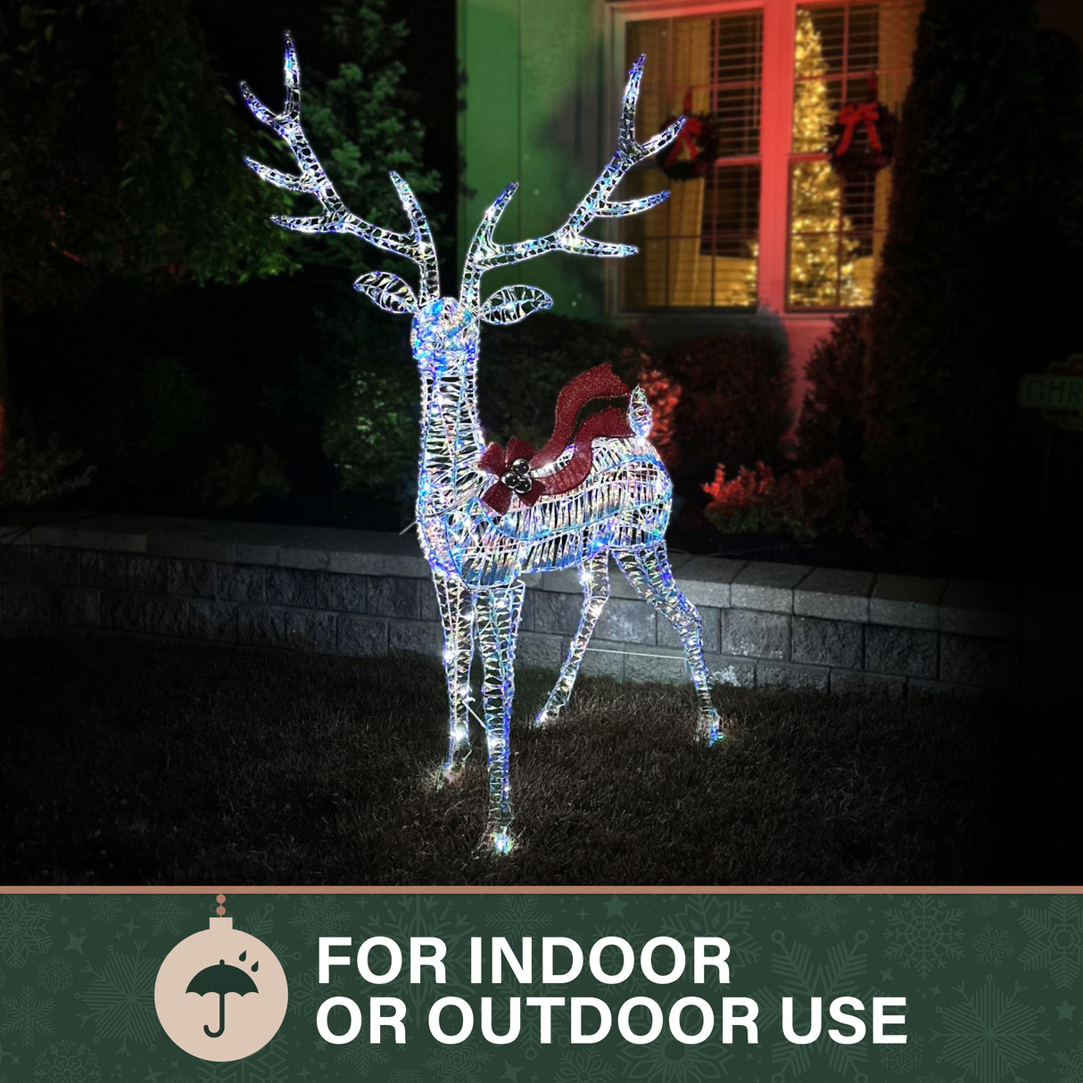 6-Ft. Prelit Iridescent Reindeer Decoration with LED Lights