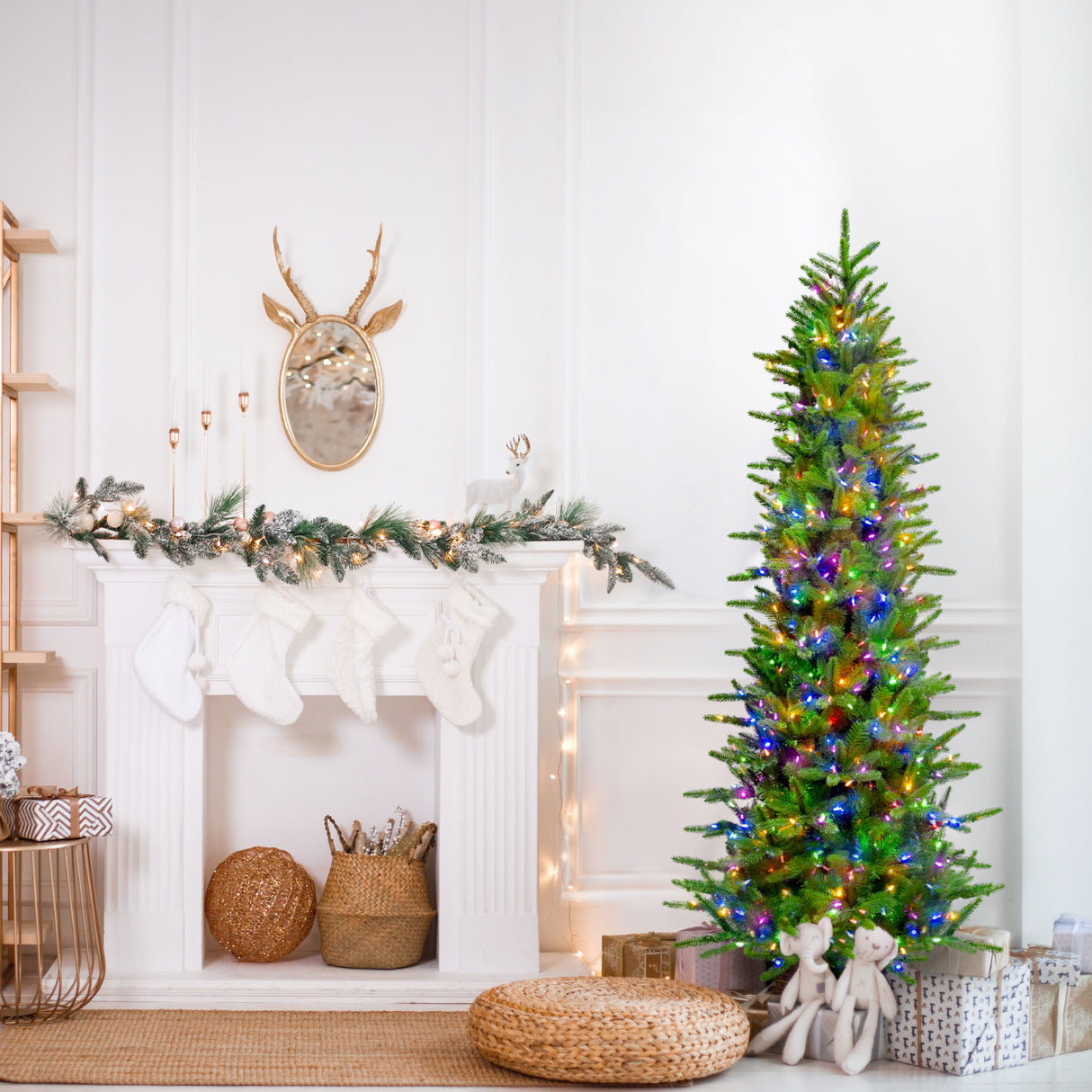 6.5-Ft. Carmel Pine Slim Christmas Tree with Dual Multicolor & Warm White LED Lights