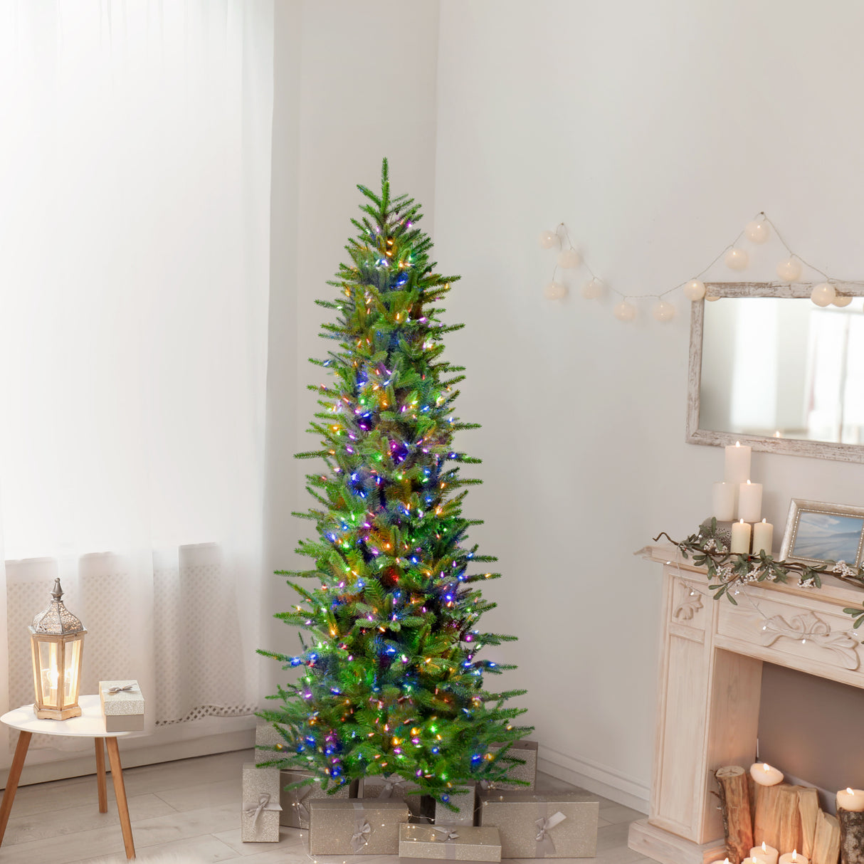 6.5-Ft. Carmel Pine Slim Christmas Tree with Dual Multicolor & Warm White LED Lights