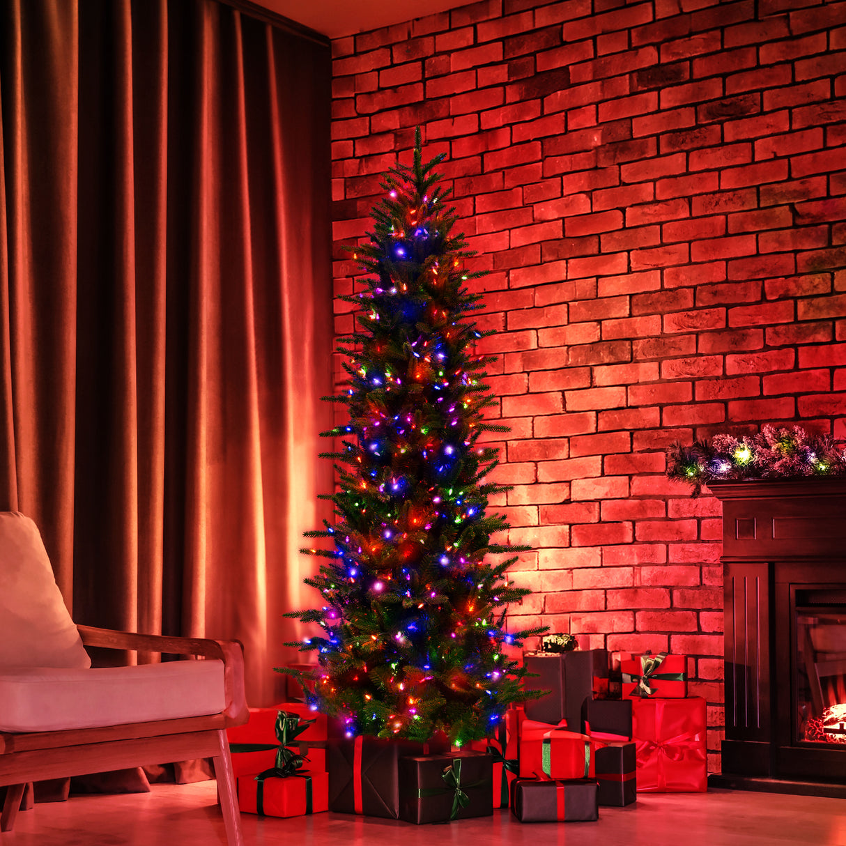 6.5-Ft. Carmel Pine Slim Christmas Tree with Dual Multicolor & Warm White LED Lights