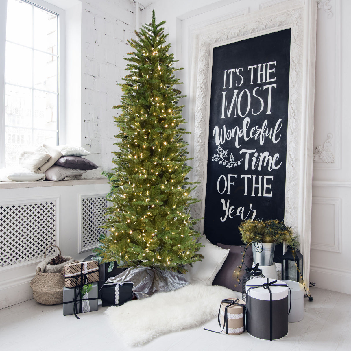 7.5-Ft. Carmel Pine Slim Artificial Christmas Tree with White Incandescent Smart Lights