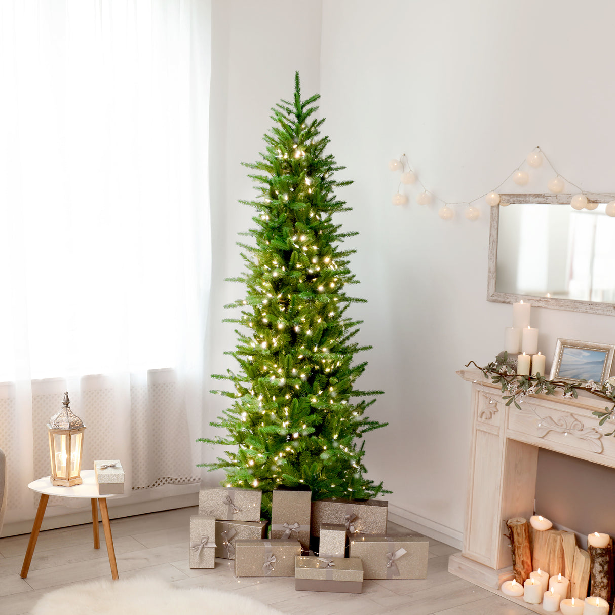 7.5-Ft. Carmel Pine Slim Artificial Christmas Tree with White Incandescent Smart Lights