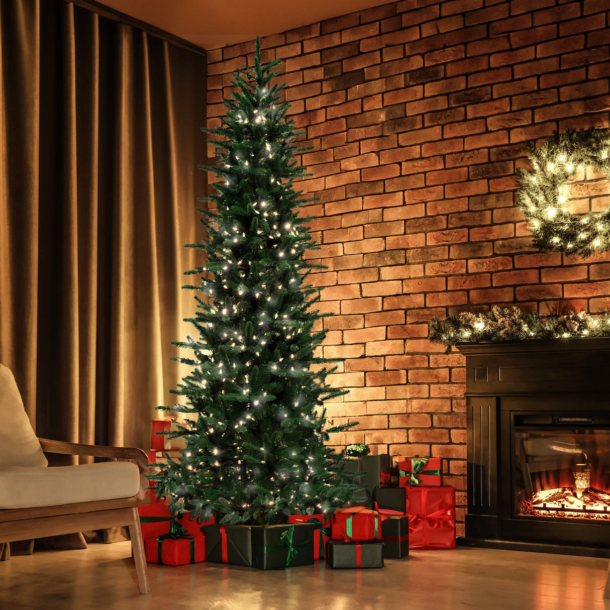 9-Ft. Carmel Pine Slim Artificial Christmas Tree with White Incandescent Smart Lights