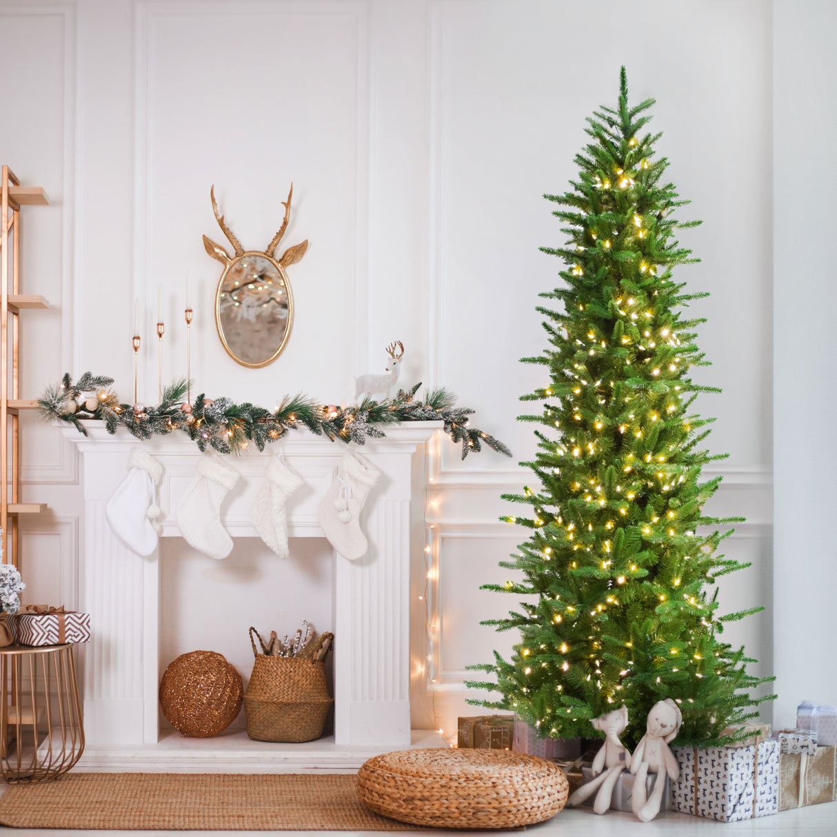 9-Ft. Carmel Pine Slim Christmas Tree with Warm White LED Lights