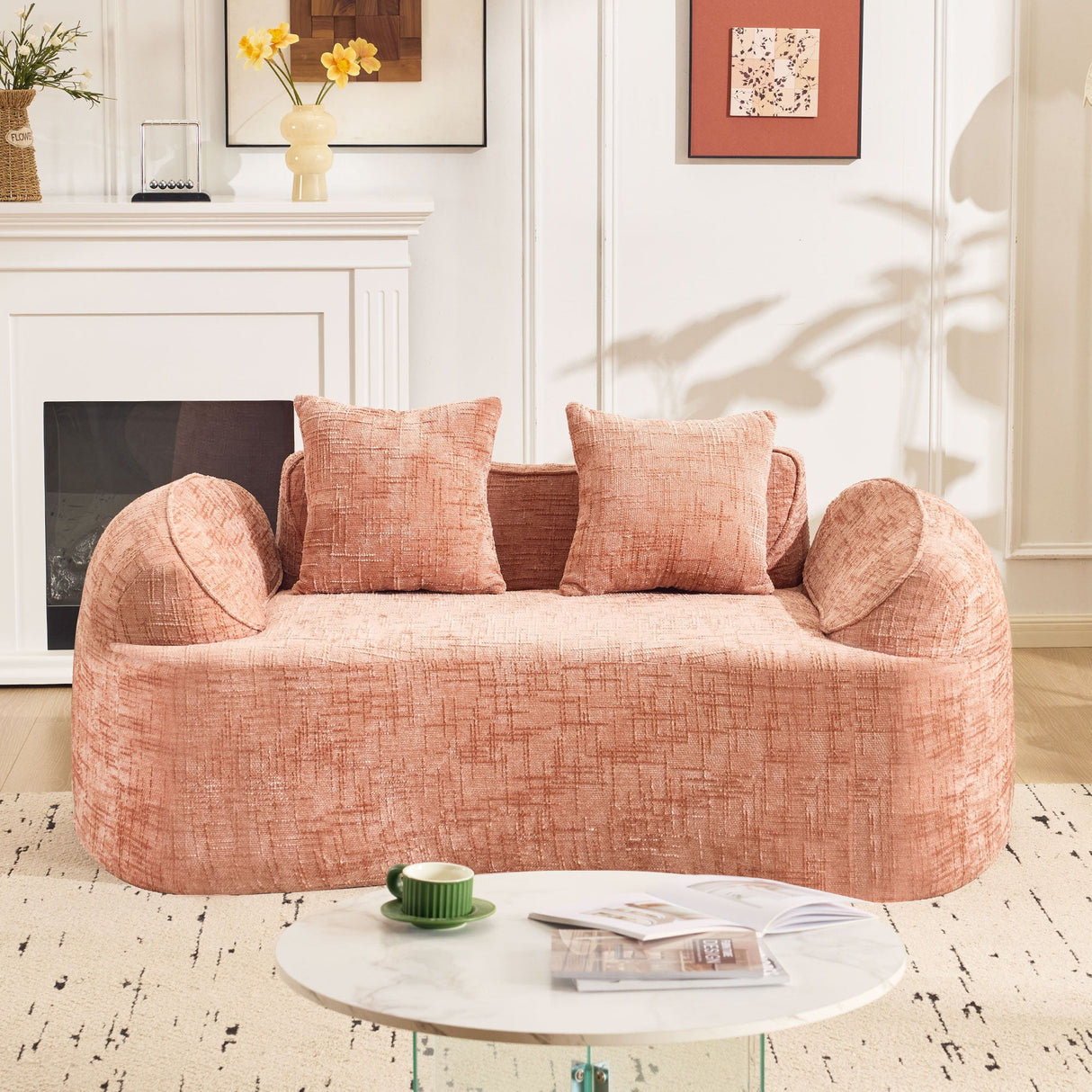 Curved 2 Person Compress Sofa With Armrests, Includes Pillows