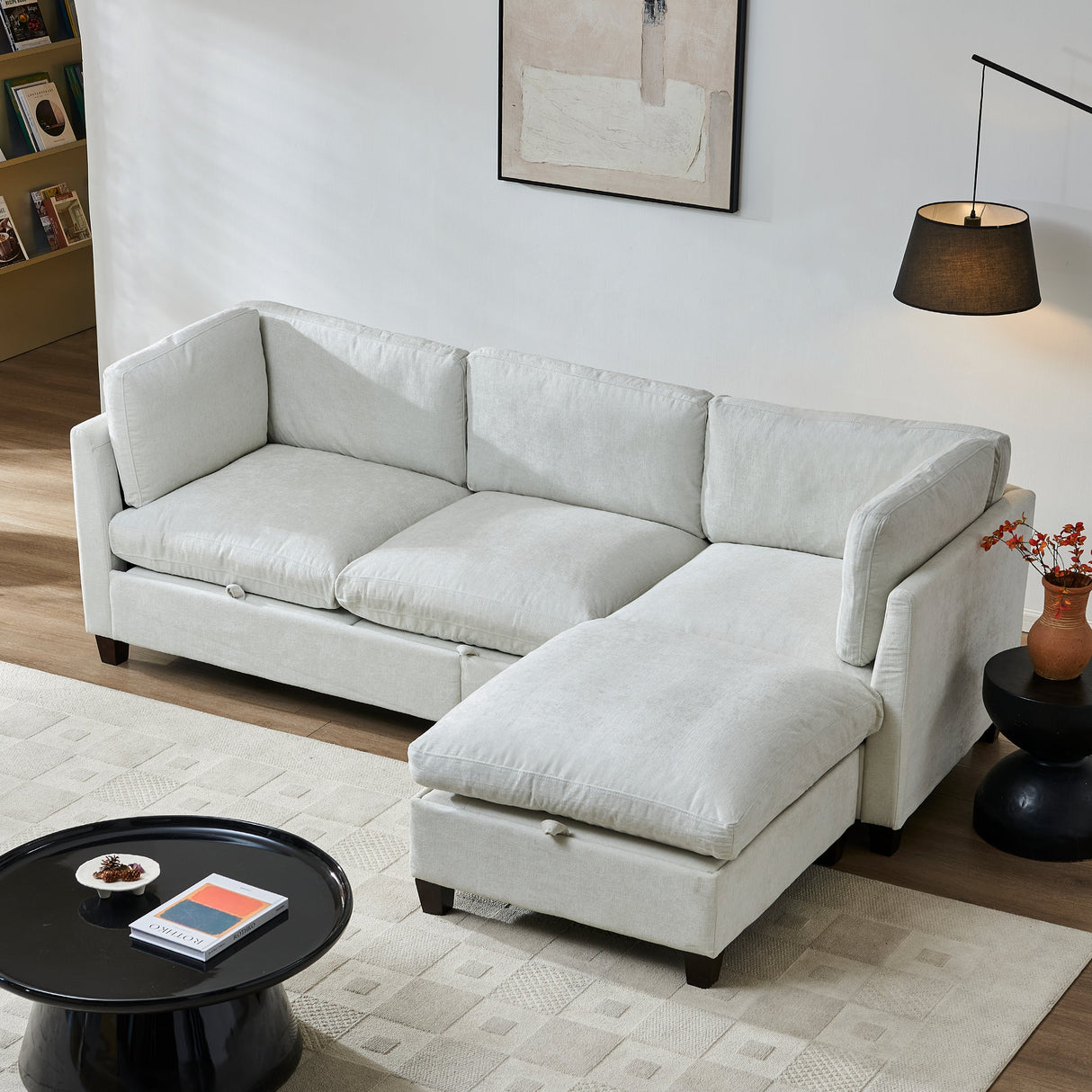 96.5" Sectional Couch for Living Room, Upholstered Soft Chenille Fabric Sofa