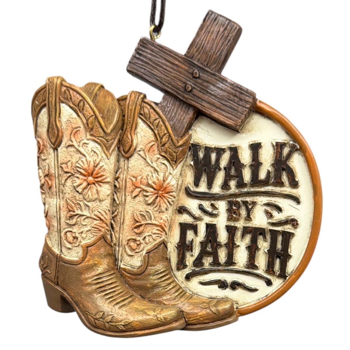 Western "Walk By Faith" Resin Ornament