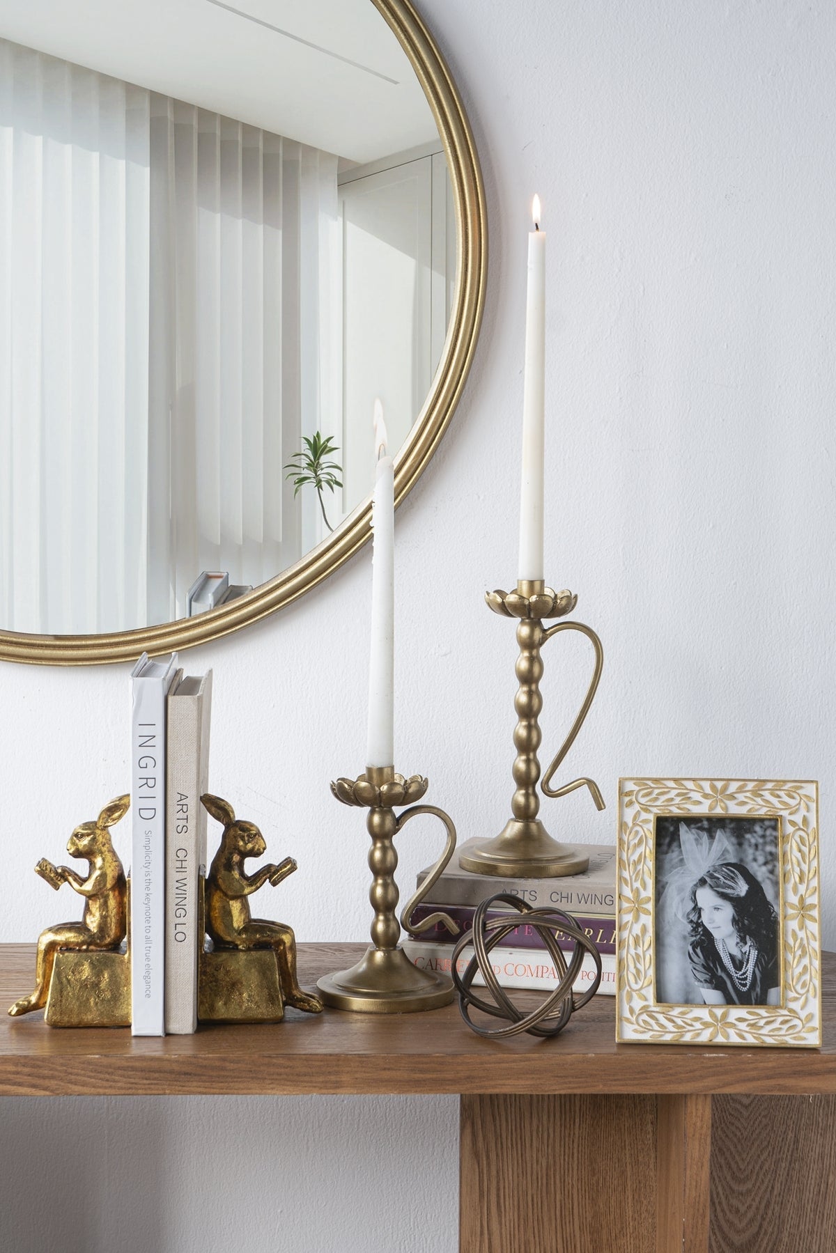 3.9x2.8x6.9' Sitting Rabbit Bookends with Antique Gold Finish