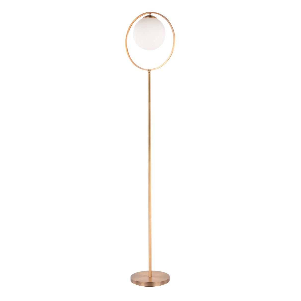 Moon Contemporary Floor Lamp in Gold Metal and Frosted Glass
