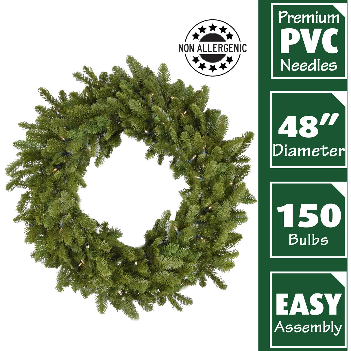 48-In. Grandland Artificial Holiday Wreath with Battery-Operated Warm White LED Lights for Indoor and Outdoor Displays