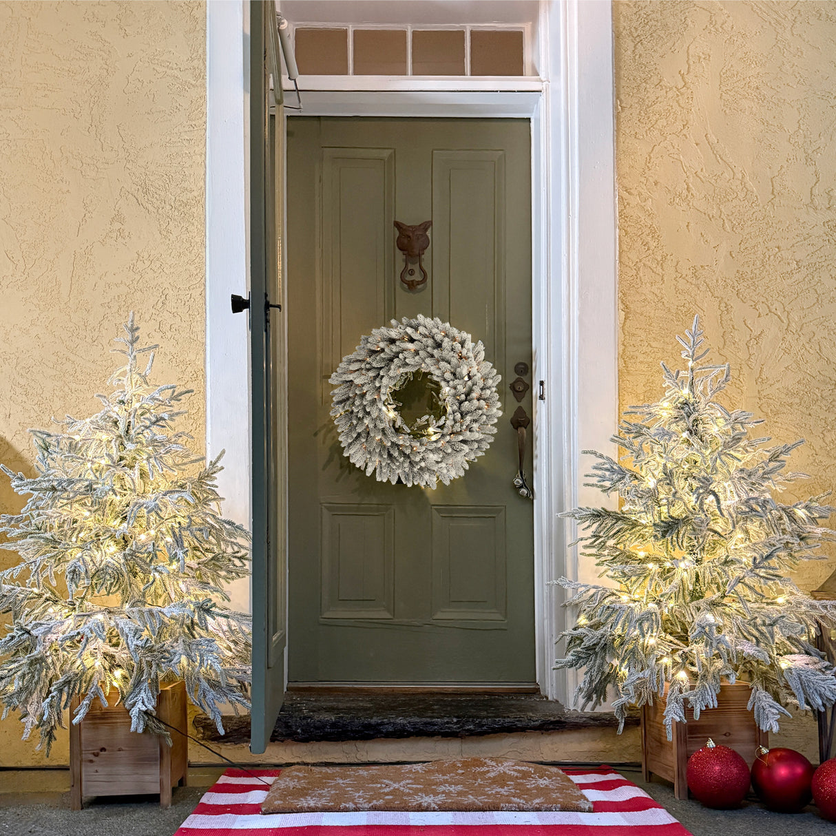 24-In. Icy Frost Snow Flocked Wreath with Warm White LED Lights
