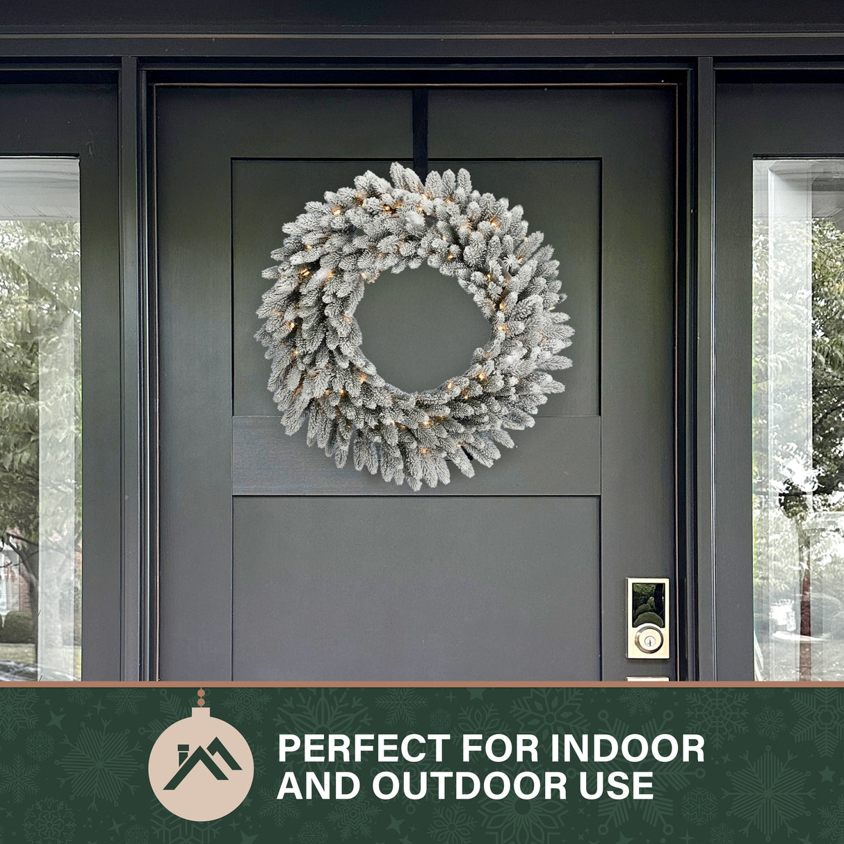24-In. Icy Frost Snow Flocked Wreath with Warm White LED Lights