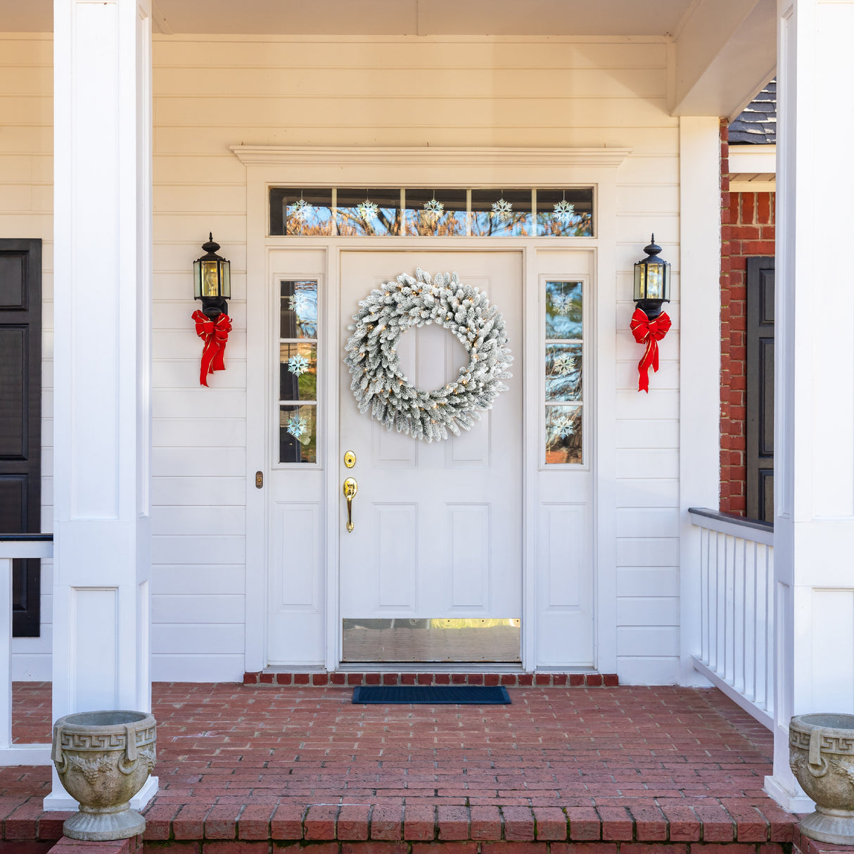 36-In. Icy Frost Snow Flocked Wreath with Warm White LED Lights