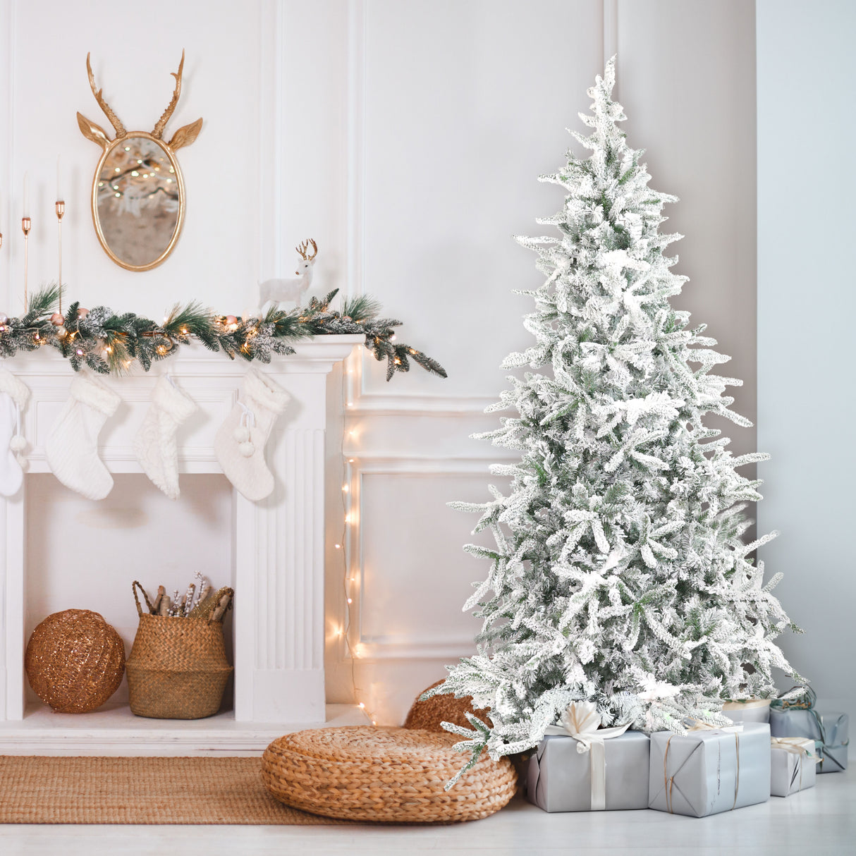 Fraser Hill Farm 6.5-Ft Flocked Mountain Pine Artificial Christmas Tree