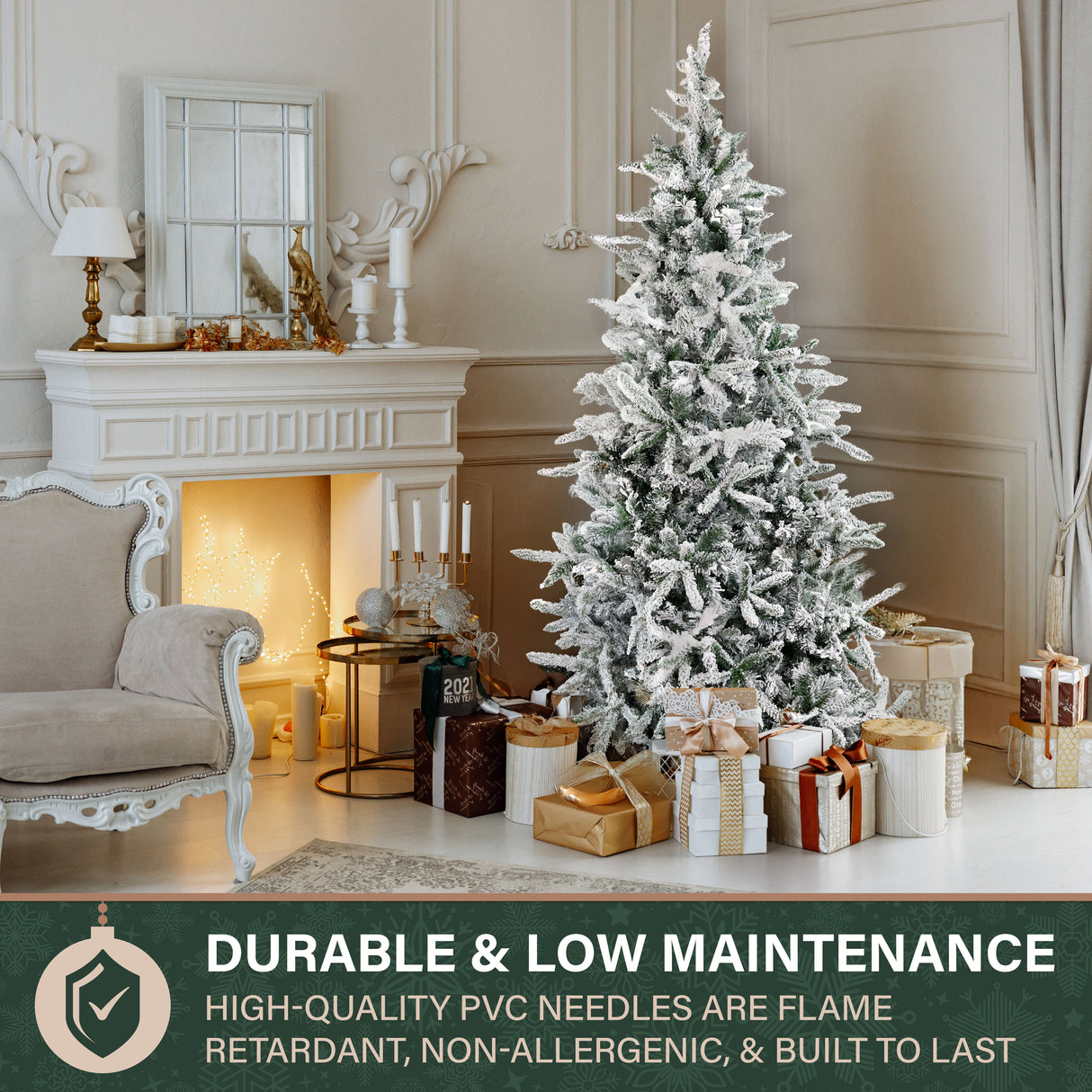 Fraser Hill Farm 6.5-Ft Flocked Mountain Pine Artificial Christmas Tree