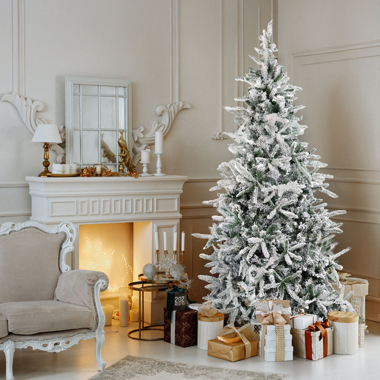 Fraser Hill Farm 7.5-Ft Flocked Mountain Pine Artificial Christmas Tree