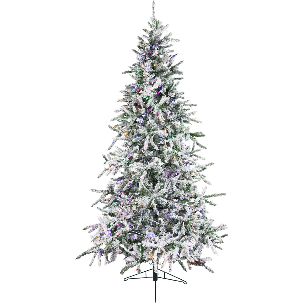 Fraser Hill Farm 7.5-Ft Flocked Mountain Pine Artificial Christmas Tree with Dual Multicolor & Warm White LED Lights