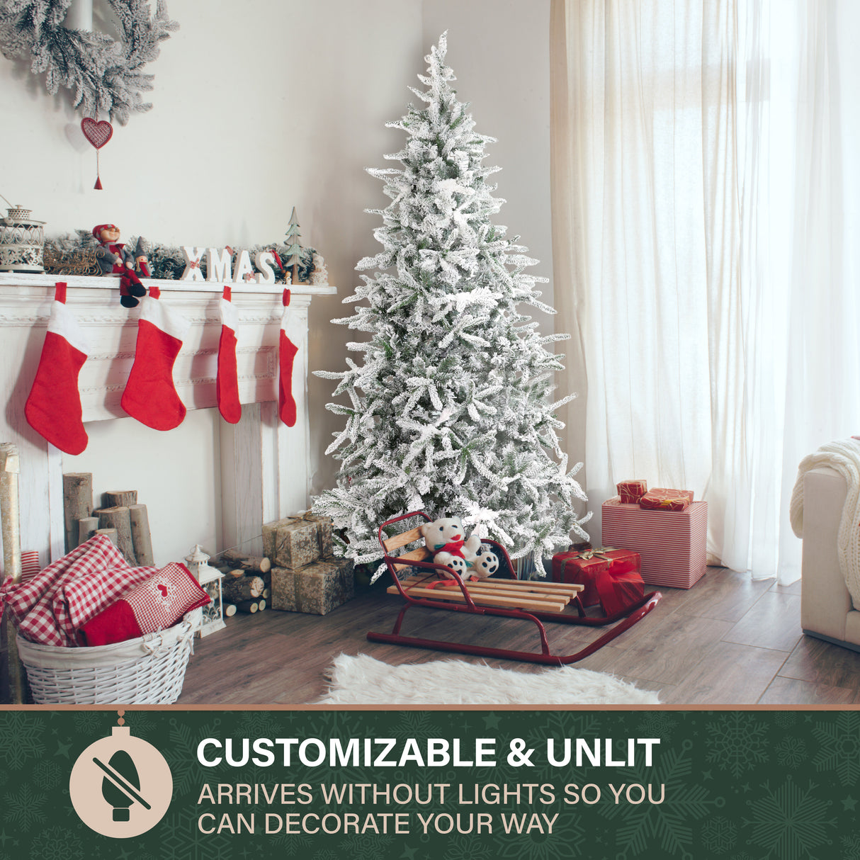 Fraser Hill Farm 9-Ft Flocked Mountain Pine Artificial Christmas Tree