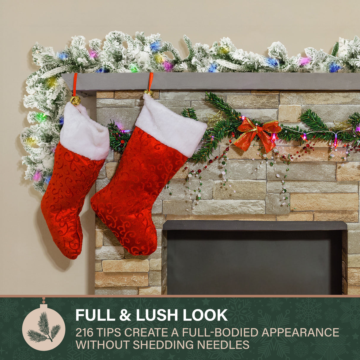 Fraser Hill Farm 9-Ft Mountain Pine Flocked Artificial Garland with Dual Multicolor & Warm White LED Lights