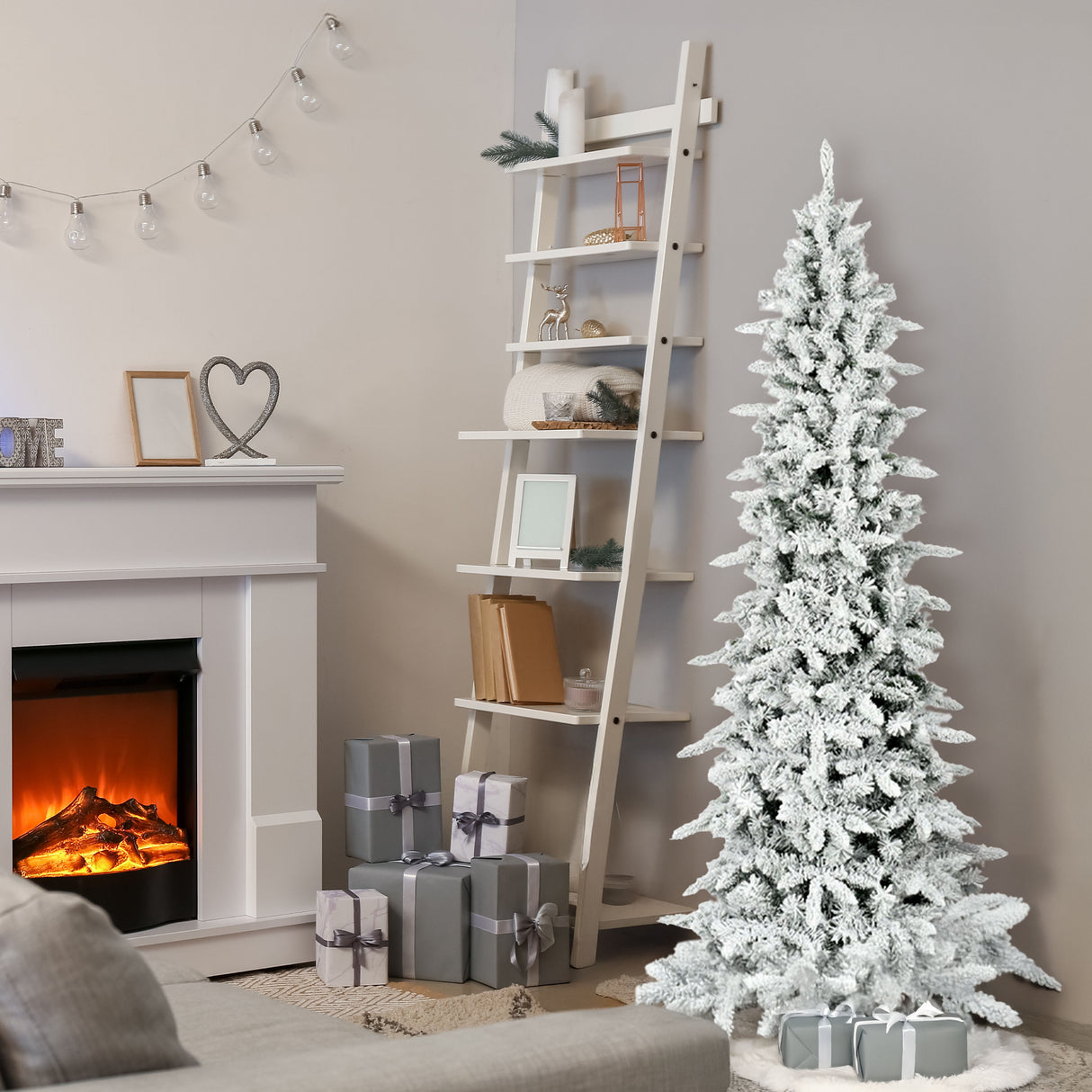 Fraser Hill Farm 6.5-Ft Slim Mountain Pine Flocked Artificial Christmas Tree