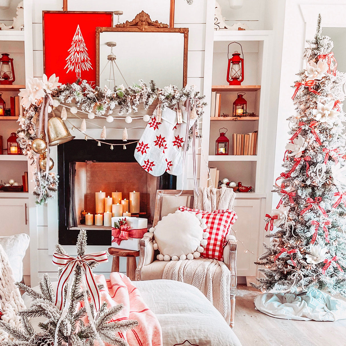 Fraser Hill Farm 7.5-Ft Slim Mountain Pine Flocked Artificial Christmas Tree