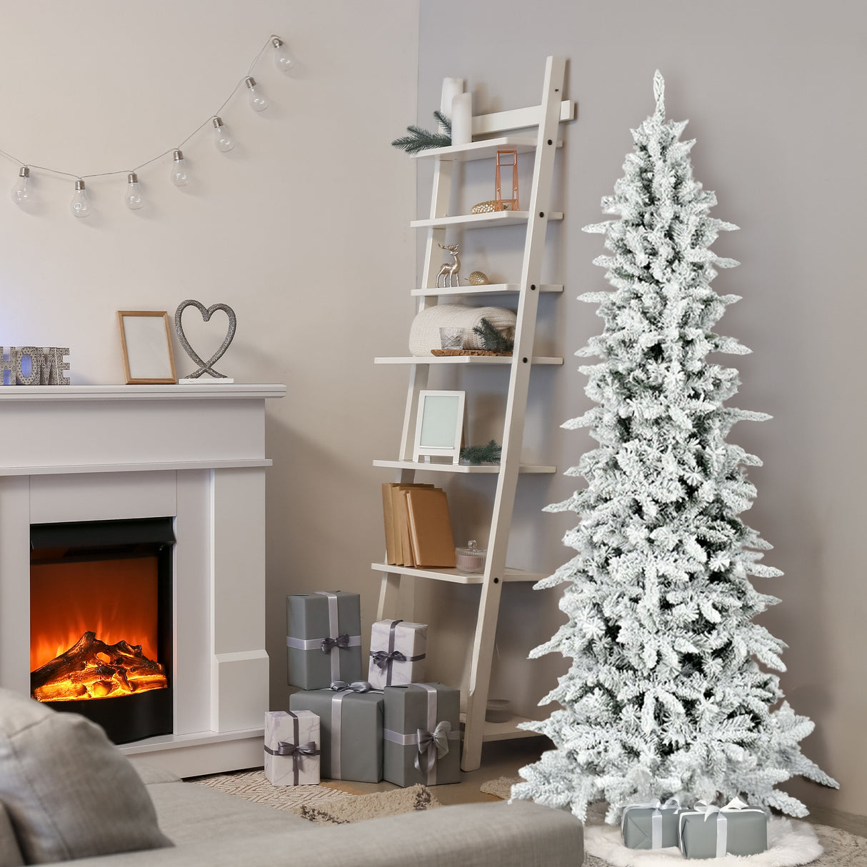 Fraser Hill Farm 7.5-Ft Slim Mountain Pine Flocked Artificial Christmas Tree